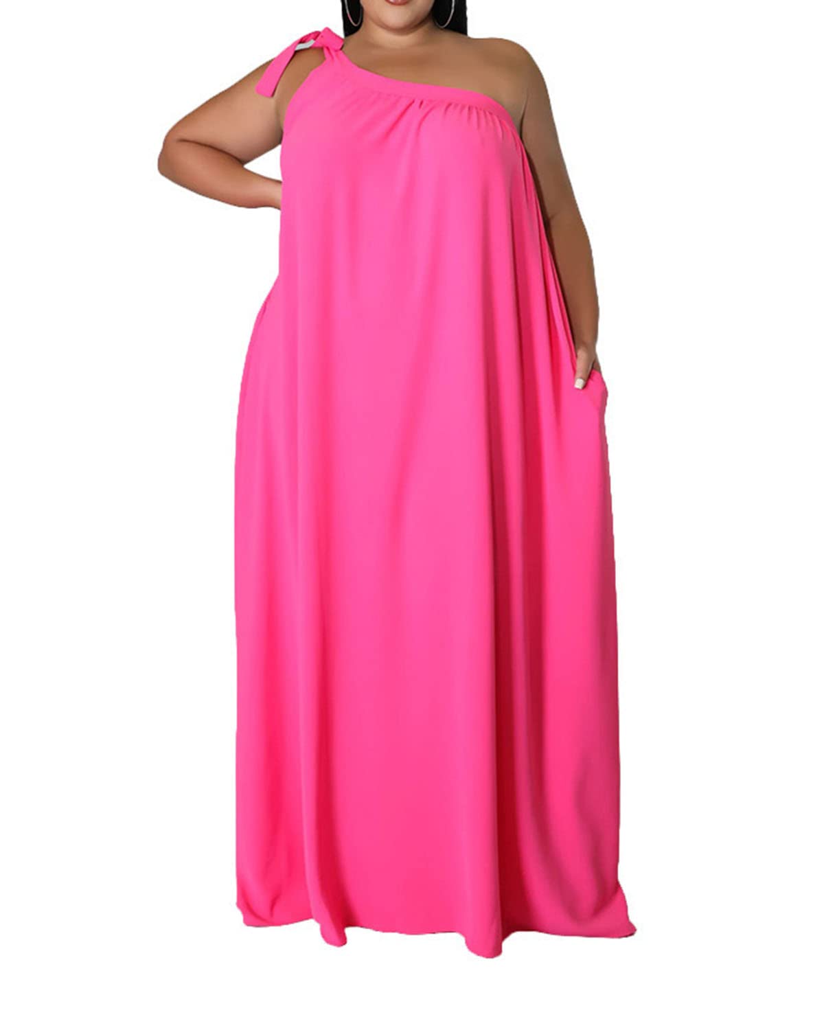 Halfword Women's Plus Size One Shoulder Flowy Maxi Dress for Cocktail Party | Elegant Loose Long Evening Gown for Weddings, Prom & Special Occasions