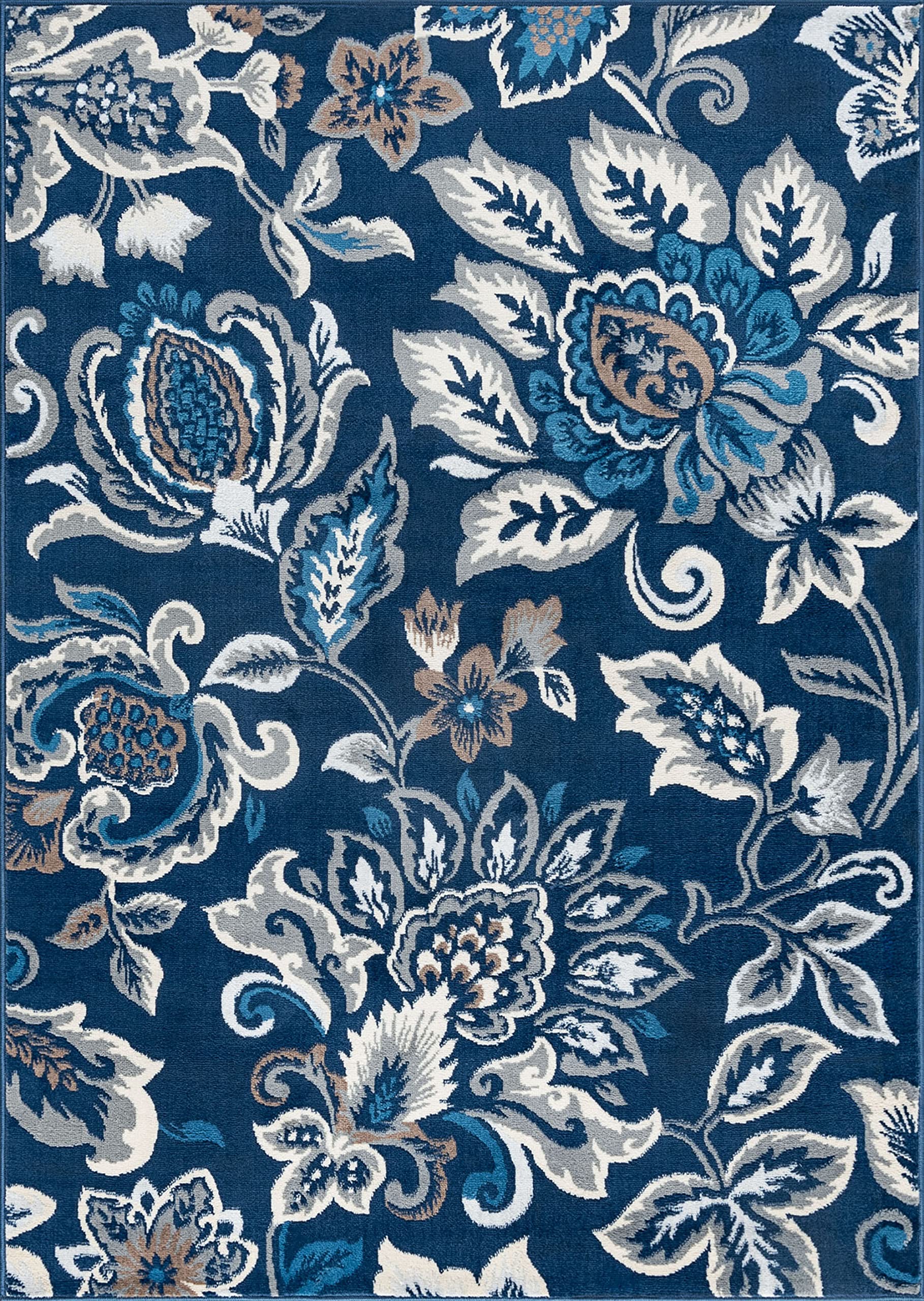 Stella Dark Blue 9x12 Large Area Rug - Floral Carpet for Living Room, Bedroom, Dining Room | Soft Indoor Rug for Entryway, Kitchen, Bath | Perfect for Home Decor & Cozy Spaces