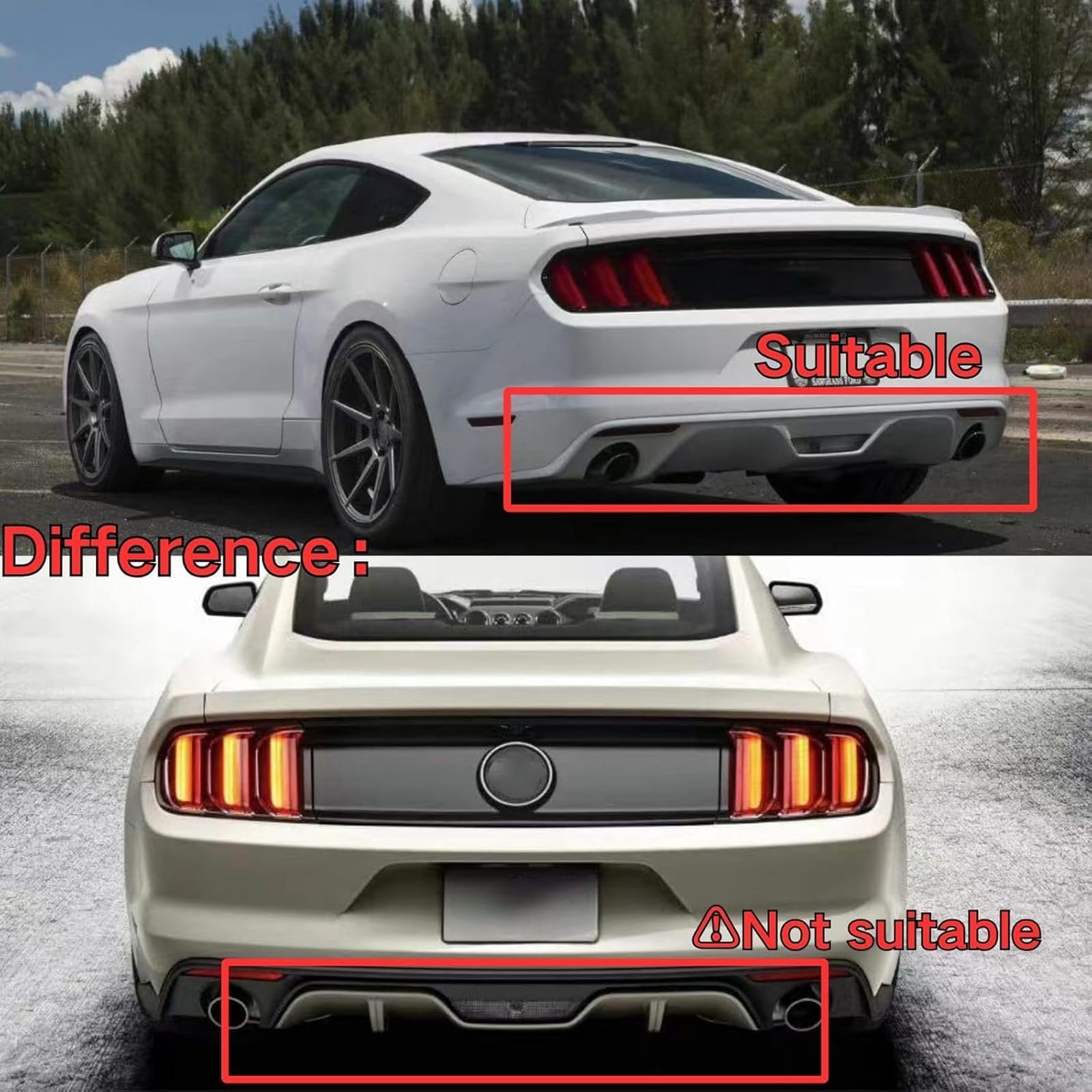 Ford Mustang 2015-2017 Rear Bumper Diffuser - HN Style Carbon Fiber Print Lower Spoiler Splitter | Aggressive Styling Upgrade for Street Racing & Car Shows