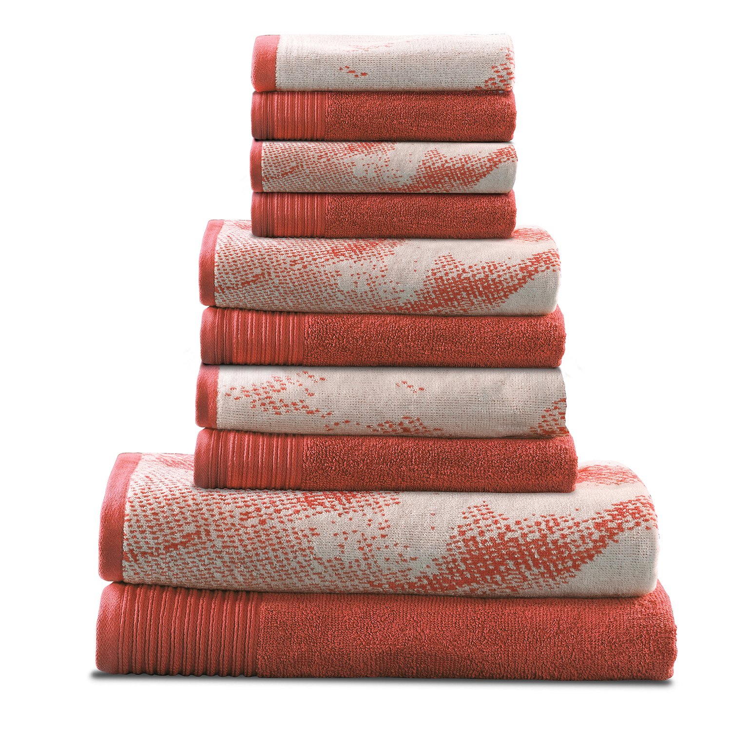 Premium 10-Piece Cotton Towel Set - 2 Bath Towels, 4 Hand Towels, 4 Washcloths | Soft, Absorbent & Decorative Bathroom Essentials for Home & Spa | Solid & Marble Design in Terra Cotta
