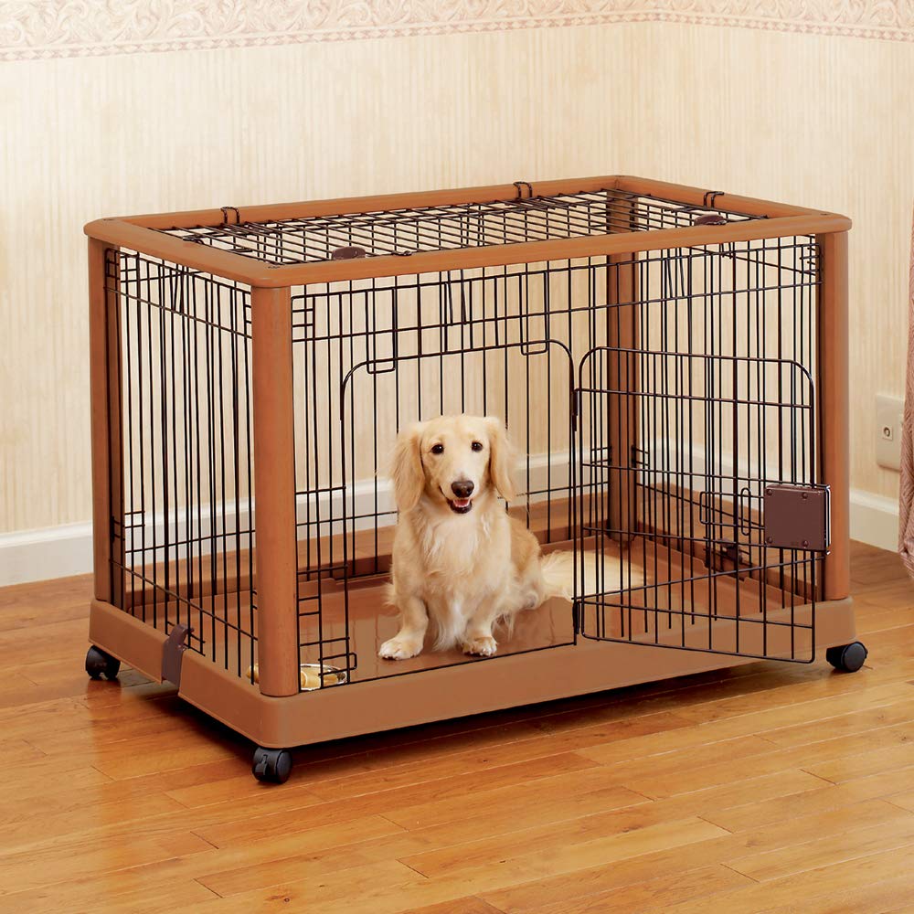 Richell Wood Mobile Pet Pen 940 - Autumn Matte Finish Dog Playpen for Small to Medium Pets - Indoor & Outdoor Use for Home, Yard, and Travel