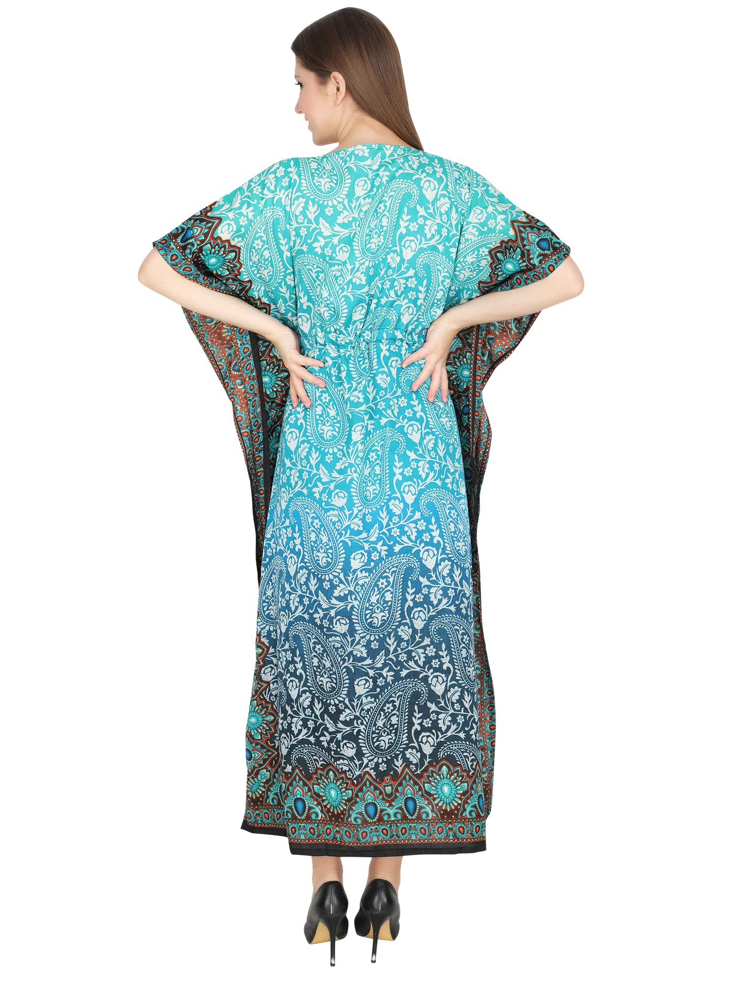 UKAL Women's Light Green Polyester Kaftan Long Cover Up Beach Dress - Flowy Summer Swim Coverup, Boho Maxi Dress for Pool, Vacation, Resort Wear & Beach Outfits