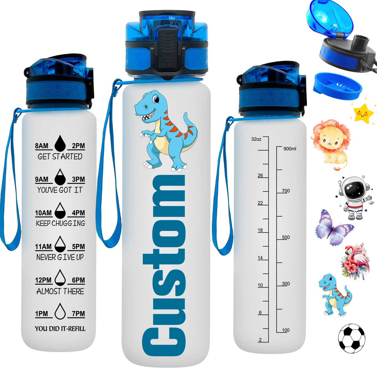 Personalized 32oz Motivational Water Bottle for Kids - Custom Name Frosted Plastic Bottle with Time Marker for School, Sports & Outdoor Activities - Stay Hydrated During Study, Play & Exercise