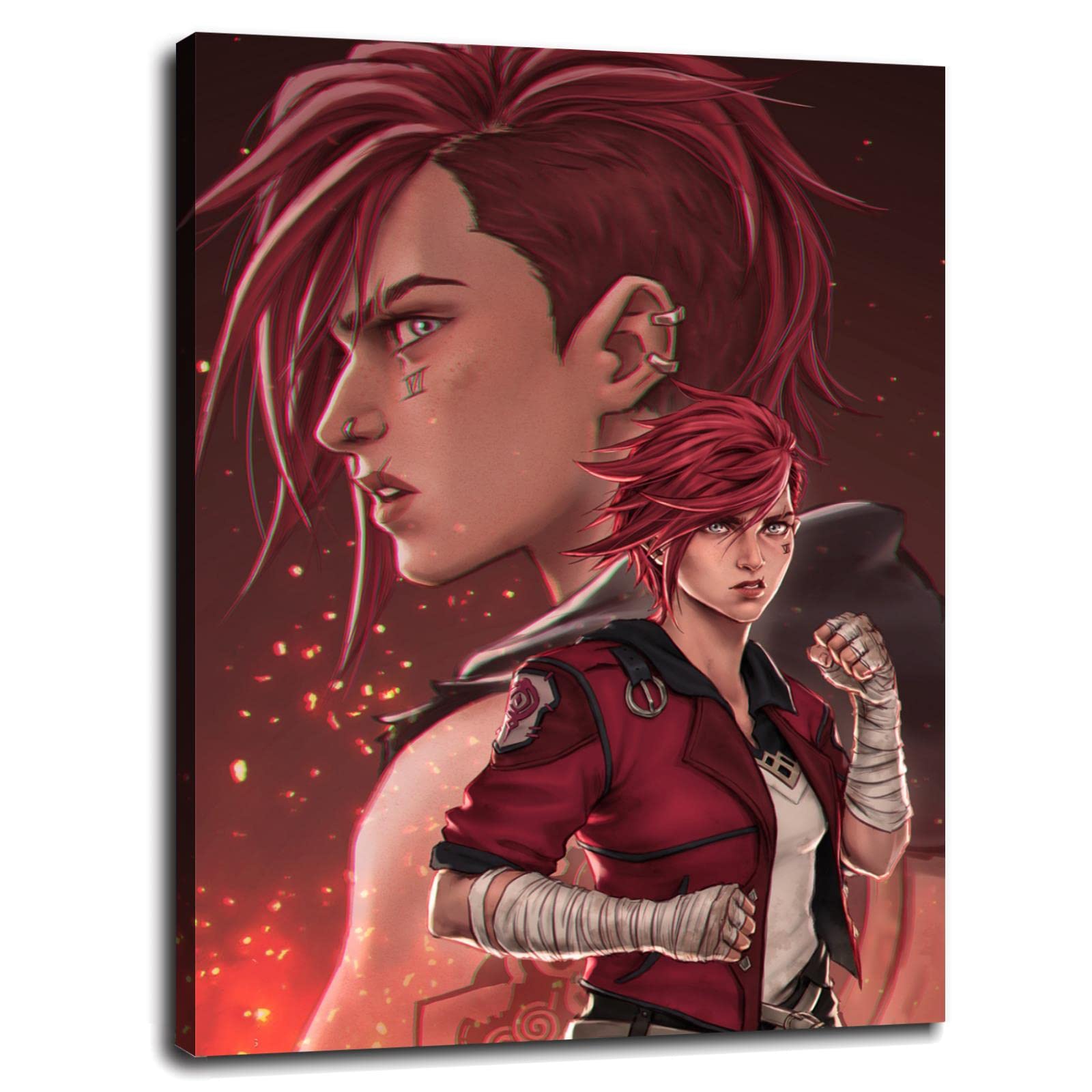 Arcane Anime Poster Wall Art - Battle of the Two Cities Canvas Print (Jinx & Vi) - 32