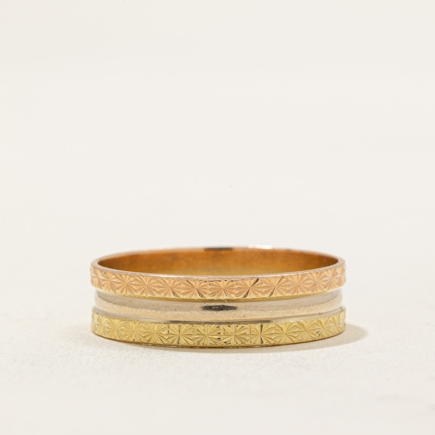 Italian 18k Tri-Tone Gold Wedding Band Ring - 6.15mm Wide - Size 12.25 - Perfect for Anniversaries, Engagements & Special Occasions