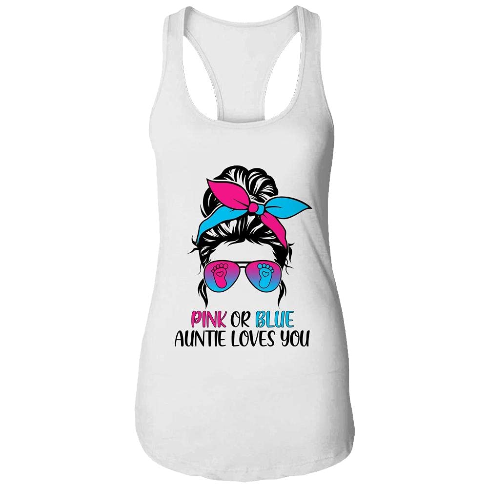 Women's Pink or Blue 'Auntie Loves You' Gender Reveal Racerback Tank Top - Perfect for Baby Showers, Gender Reveal Parties & Family Celebrations