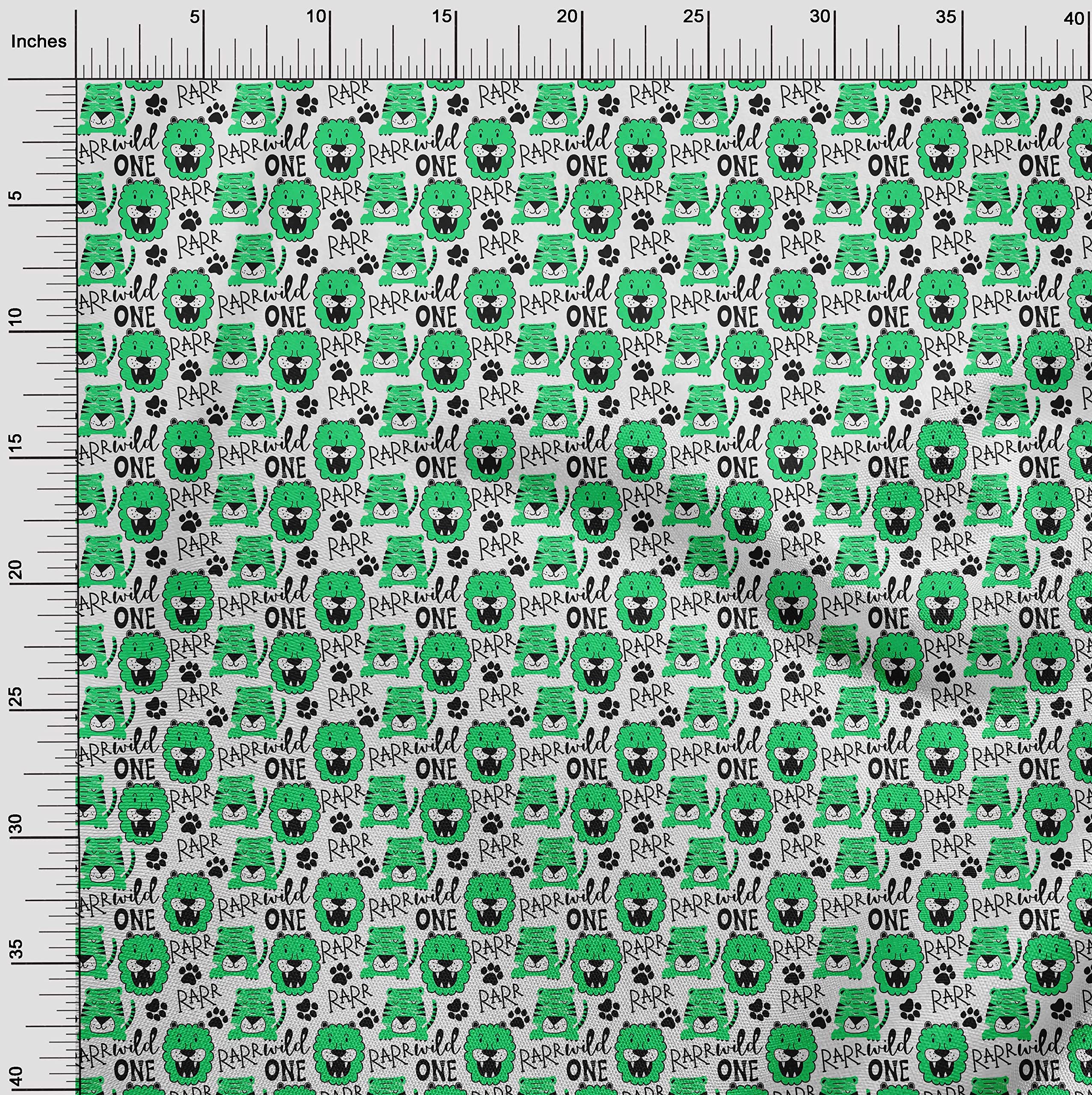 Premium 100% Cotton Jersey Green Fabric for Kids - Animal Print DIY Sewing Material by The Yard (58