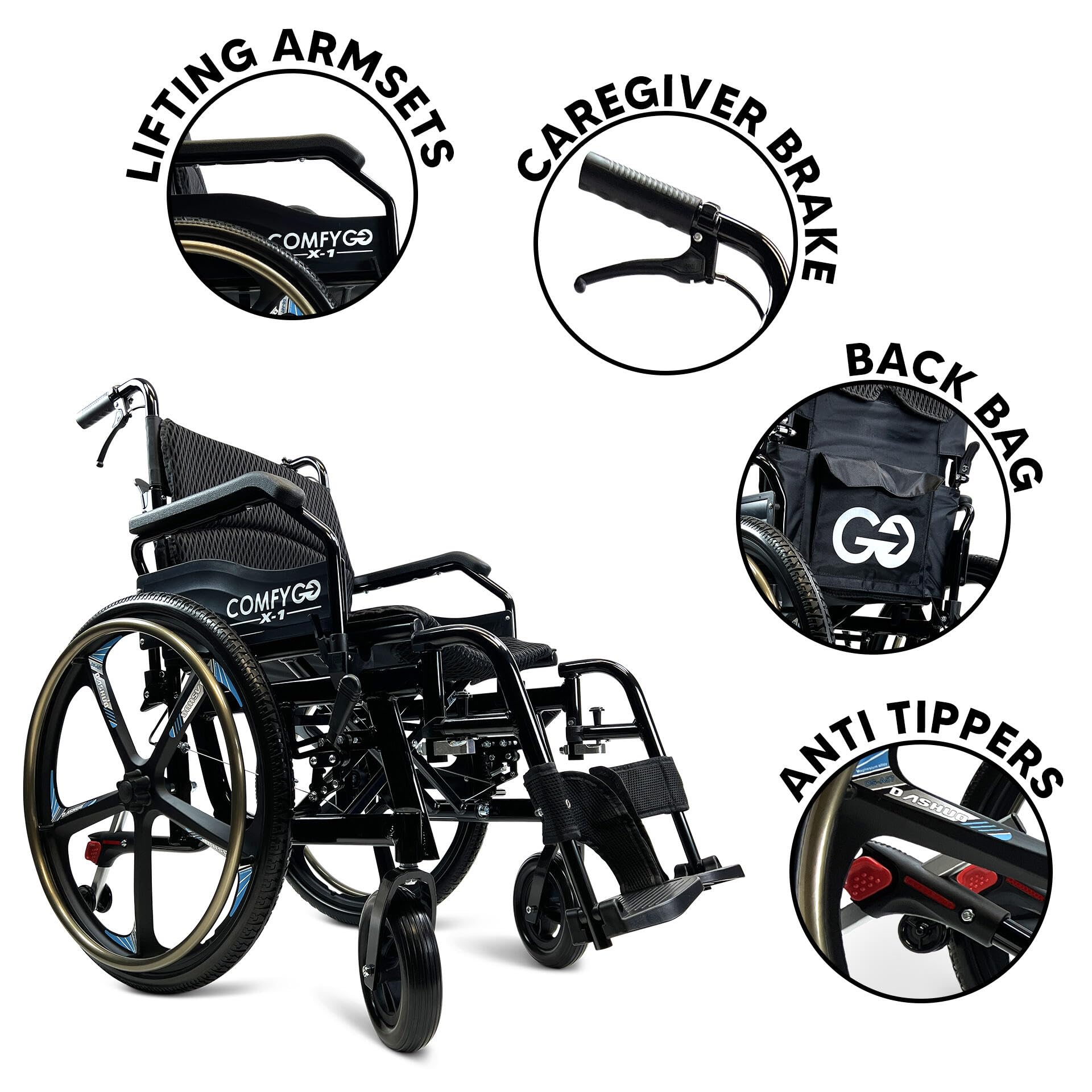 Ultra Lightweight Folding Manual Wheelchair for Adults - 17.5