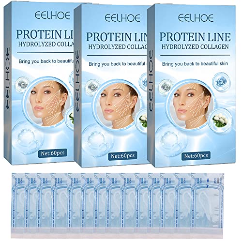 KKLM ProFirm Korean Soluble Protein Thread for Face Lifting - 180pcs Hydrolyzed Collagen Protein Threads (3 Boxes) | Anti-Aging Treatment, Wrinkle Reduction & Skin Tightening for Home Facial Care