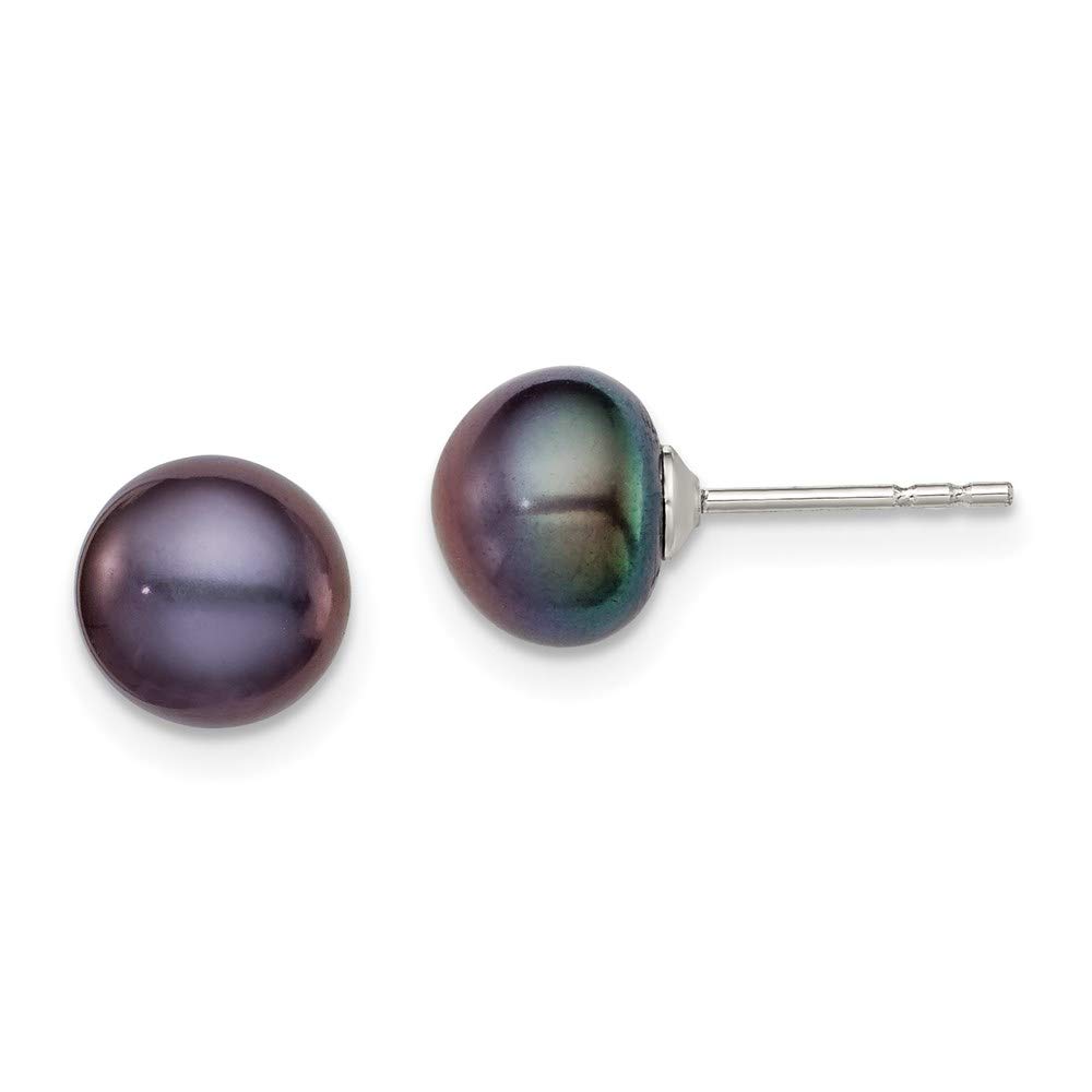 925 Sterling Silver Black Freshwater Cultured Pearl Stud Earrings for Women - 7-8mm Button Pearl Jewelry - Elegant Gift for Her - Perfect for Weddings, Parties & Everyday Wear