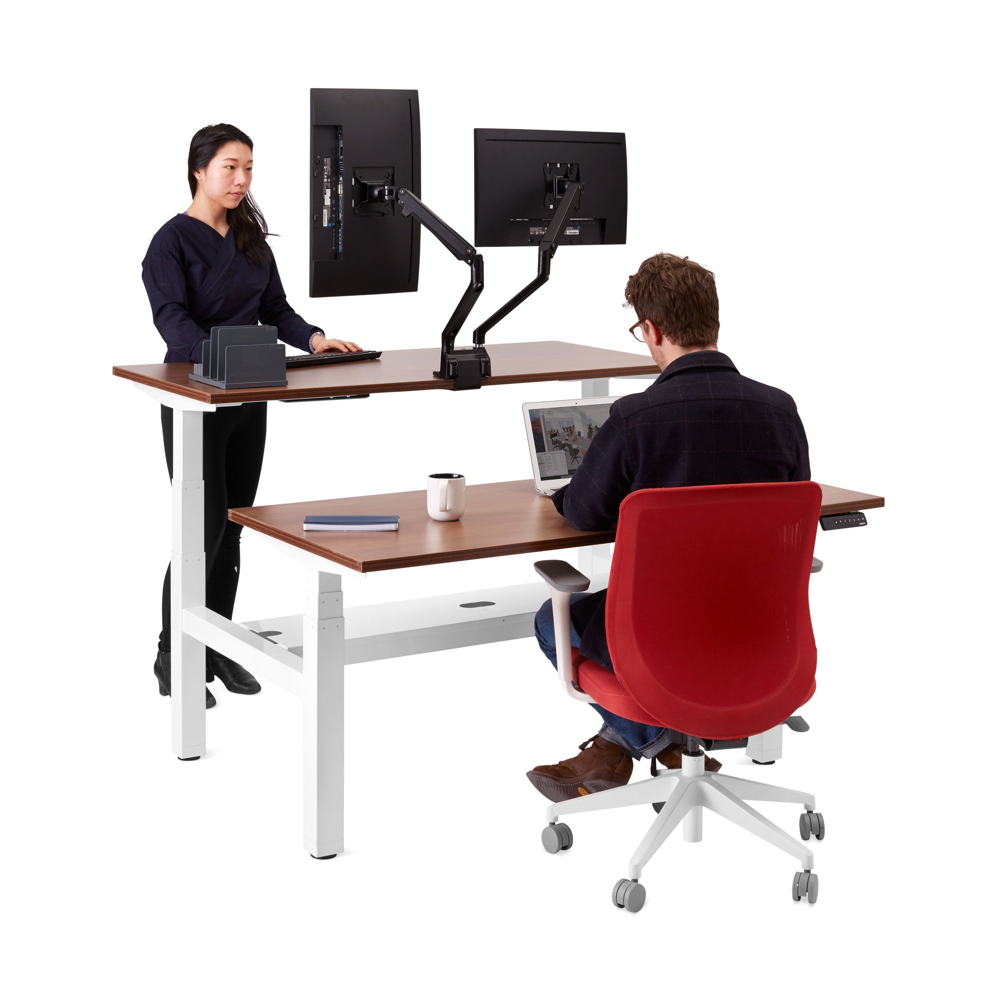 Adjustable Height Double Desk for 2 People - Series L Home Office Desk with Dual Workspace - Perfect for Shared Workspaces, Home Offices & Small Business Setups