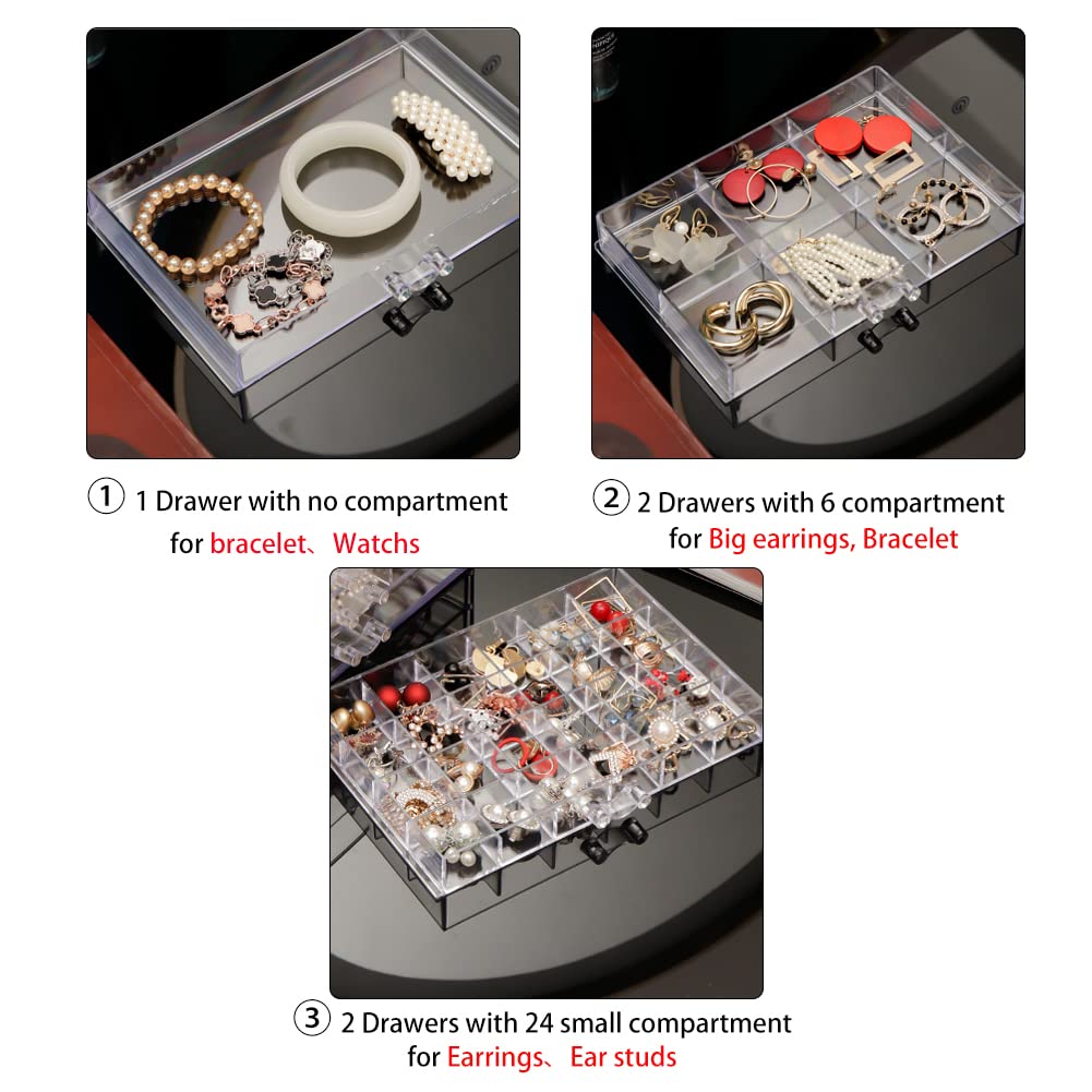 Clear Acrylic Jewelry Box with 5 Drawers - Earring Storage Organizer & Display Case with Compartment Trays - Transparent Jewelry Holder for Earrings, Necklaces, Rings & Bracelets - Perfect for Bedroom, Closet & Travel Organization