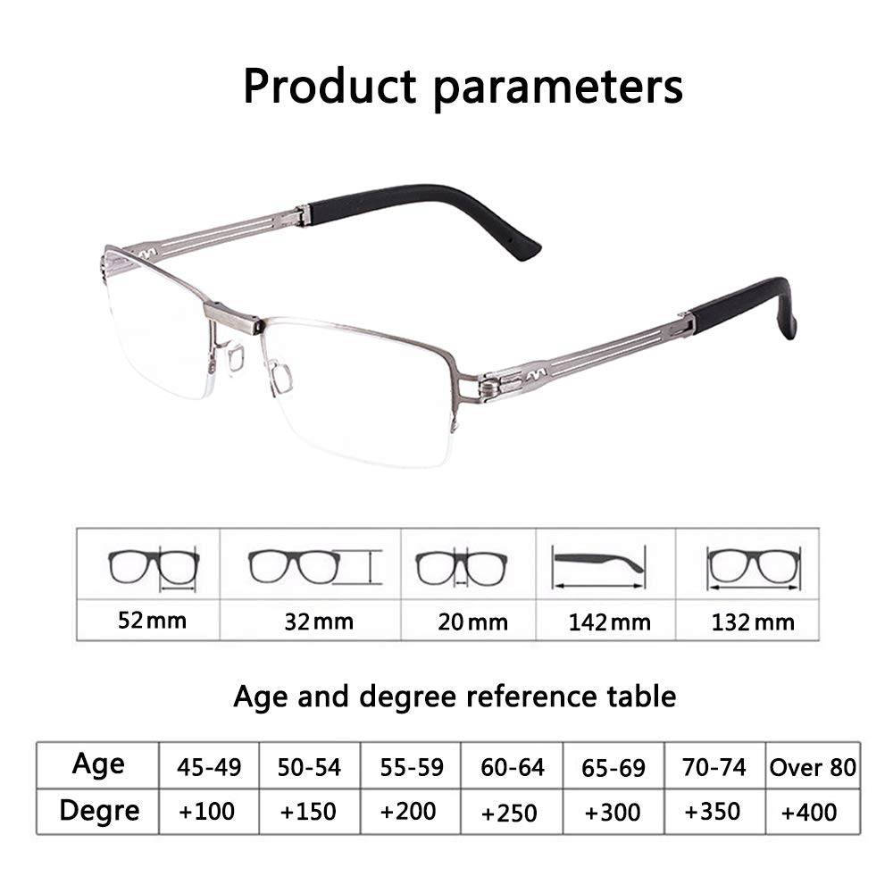 Anti-Blue Light Portable Pure Titanium Foldable Reading Glasses - Multi-Focus Unisex Computer Magnifier Glasses for Men & Women (+2.00, Silver) | Perfect for Office Work, Gaming & Screen Time Protection
