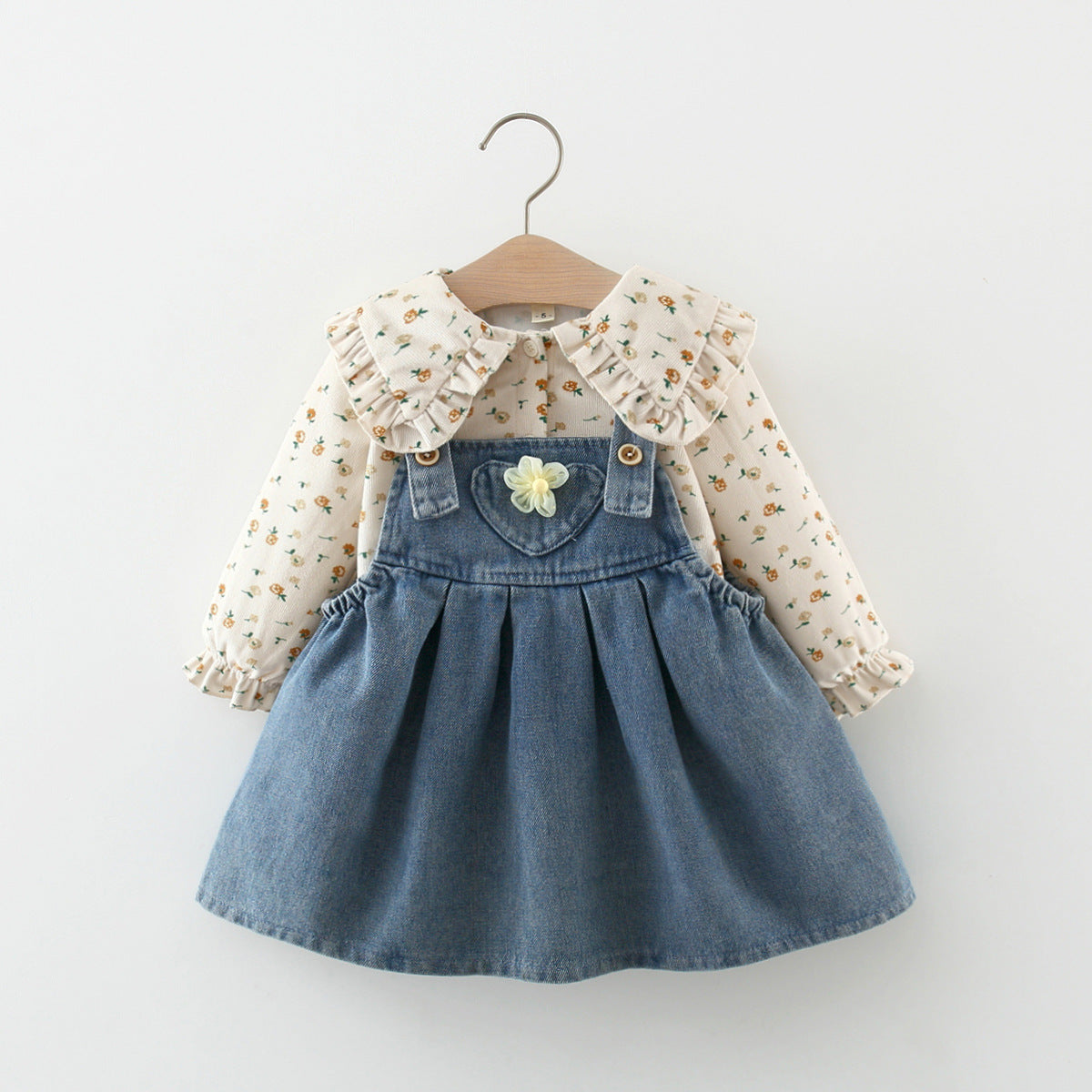 Adorable Girls' Autumn Denim Two-Piece Princess Dress for Toddlers | Stylish Fall Outfit for Birthday Parties, Photo Shoots & Special Occasions