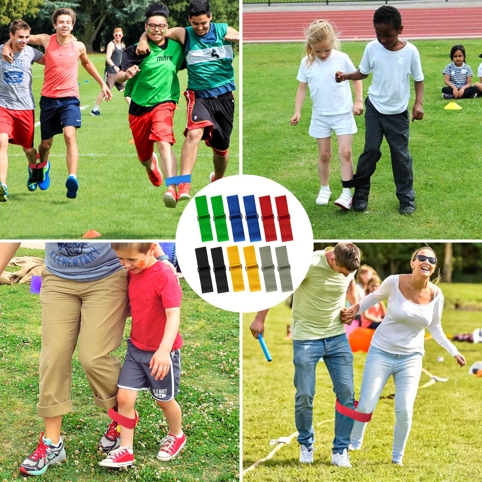 12 Pcs 3 Legged Race Bands - Strong Elastic Ties for Kids & Adults Outdoor Games - Perfect for Team Building, Birthday Parties, Field Day, Carnival & Family Yard Activities