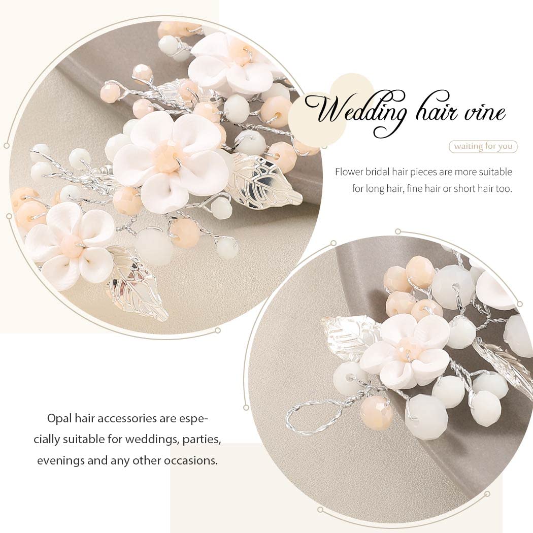 Gorais Silver Opal Beaded Bridal Hair Vine - Elegant Wedding Hairpiece for Women & Girls | Perfect for Brides, Bridesmaids, and Flower Girls