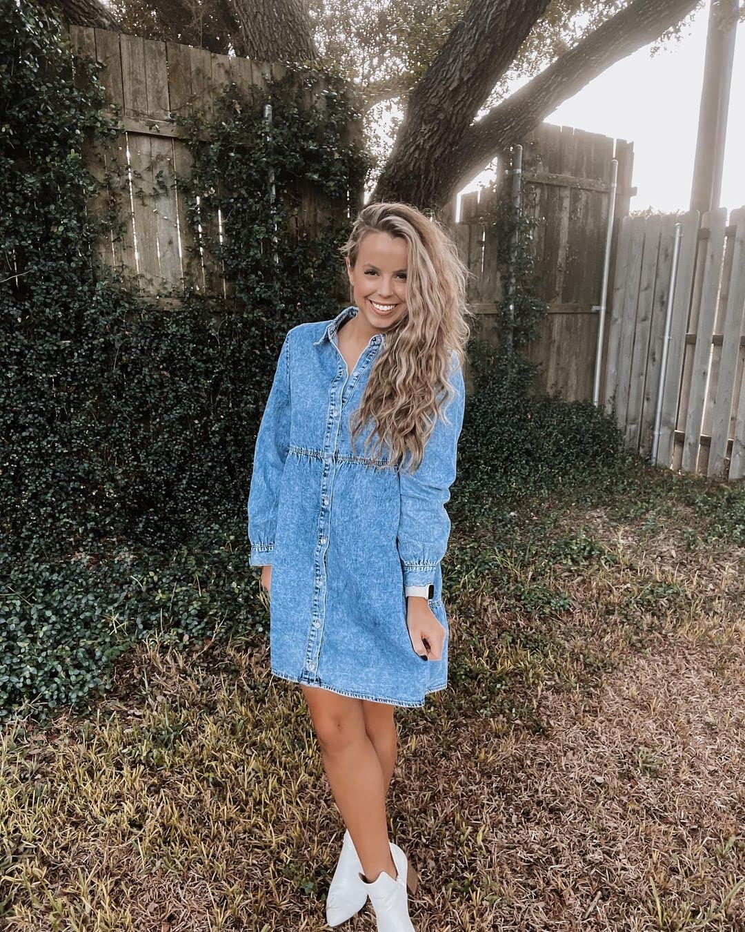 Women's Long Sleeve Denim Shirt Dress - Button Down Casual Babydoll Jean Dress for Everyday Wear | Perfect for Spring, Fall & Date Nights