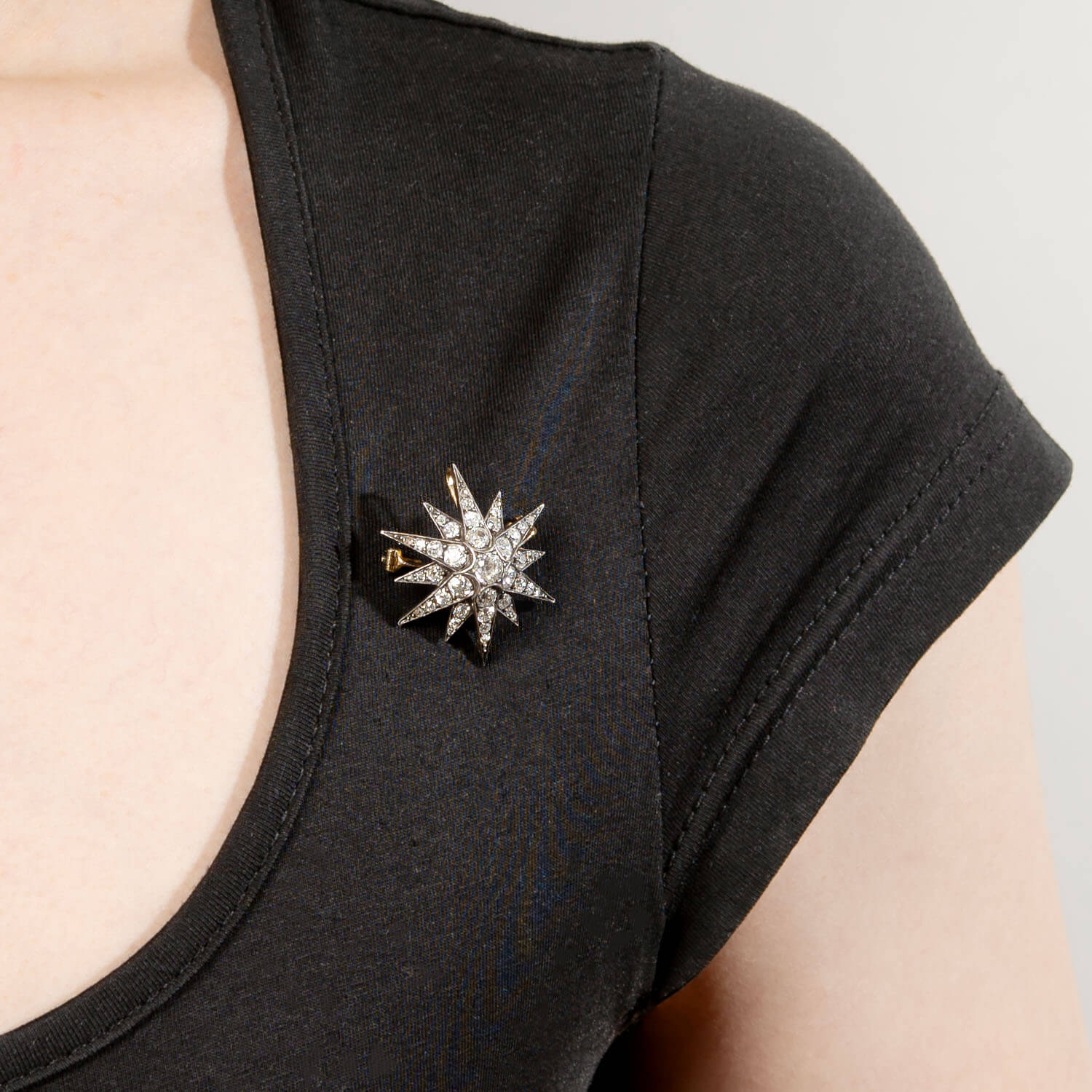 Victorian 15k Gold & Sterling Silver Diamond Starburst Pendant Brooch - Elegant Vintage Jewelry for Weddings, Parties & Special Occasions