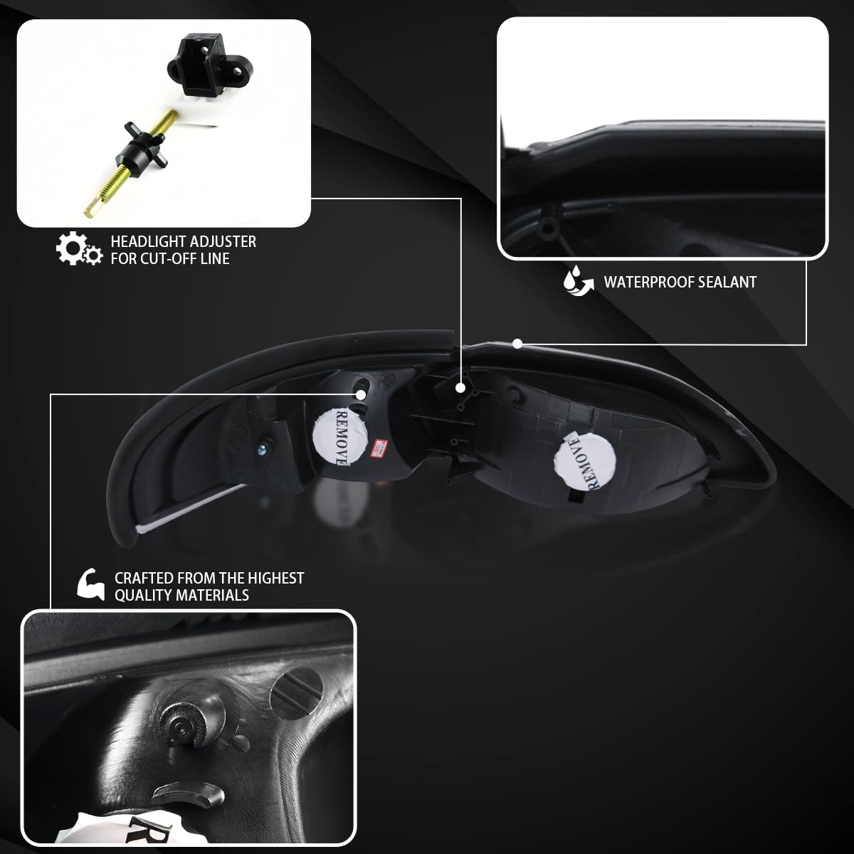 AUTOZENSATION 1994-1998 Ford Mustang Headlights & Corner Lights Pair - Chrome Housing with Clear Lens (Left & Right) - Perfect for Restoration Projects & Night Driving