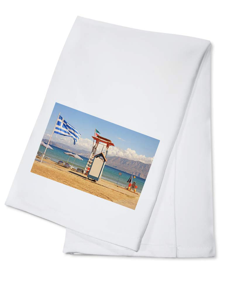 Greek Flag Beach Design 100% Cotton Tea Towel - Decorative Hand Towel for Kitchen, Home Decor & Coastal Themed Parties | Perfect for Greek Independence Day, Mediterranean Style Homes & Summer Entertaining | Ideal for Greek-Themed Parties, Kitchen Decor & Beach House Accessories