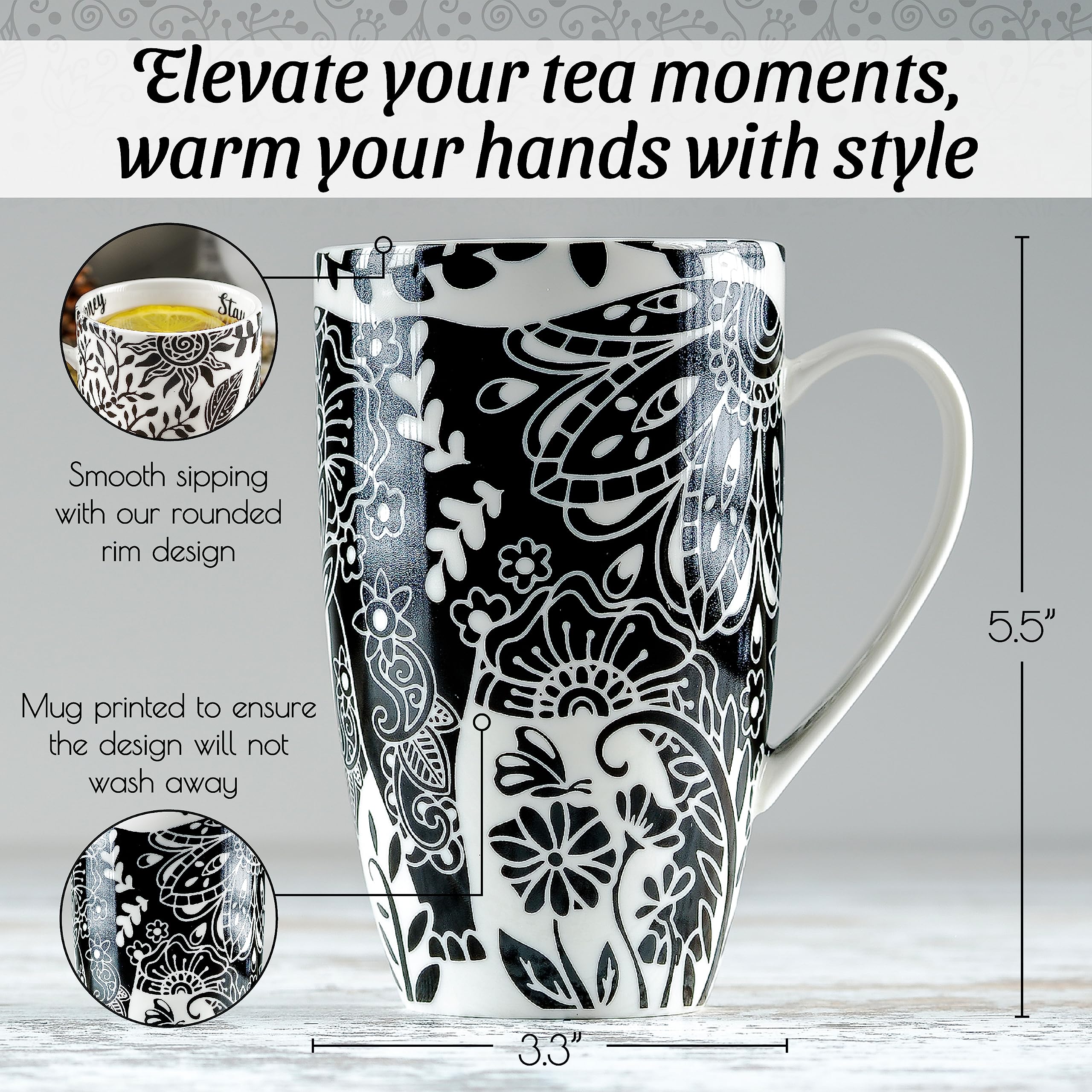 Handmade Elephant Boho Ceramic Mug - 12oz Coffee Tea Cup with Unique Tribal Design - Perfect for Home, Office & Boho Decor Gifts