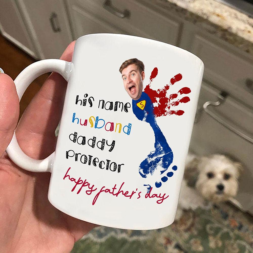 Custom Photo Superhero Dad Mug - Personalized Father's Day Gift from Daughter or Son - Ceramic Coffee Cup for Husband, Daddy Protector - Great for Office, Home & Father's Day Celebrations