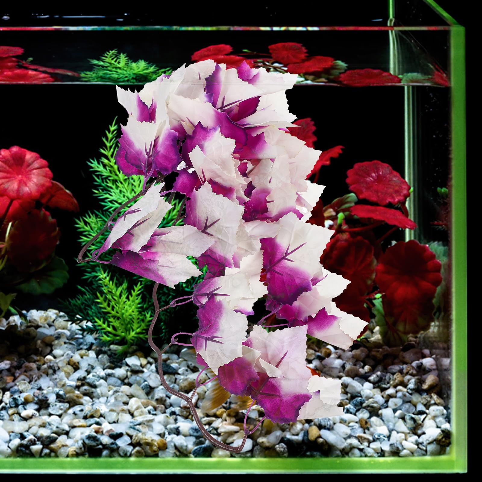 iplusmile Artificial Reptile Plants - Hanging Silk Terrarium Plants with Suction Cups, Habitat Decor for Bearded Dragons, Lizards, Geckos, Snakes & Amphibians (Purple) - Perfect for Vivarium, Terrarium & Reptile Tank Decoration