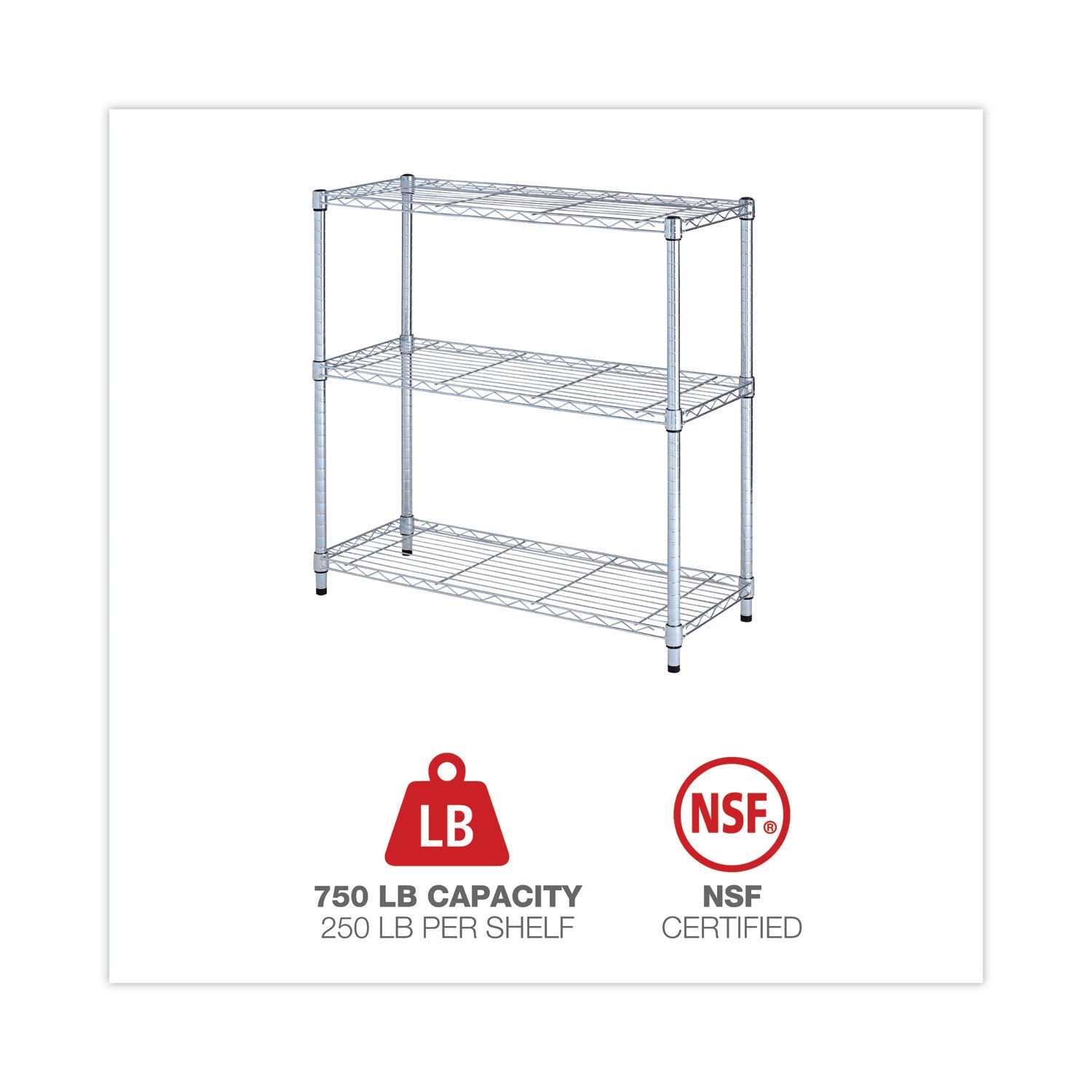 Alera® 3-Tier Silver Wire Shelving Unit - 36