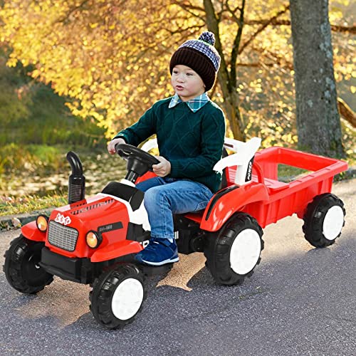 6V Electric Ride-On Tractor for Kids with Detachable Trailer & MP3/USB Port - Battery-Powered Toy Car for Boys & Girls Ages 3-8 - Perfect for Outdoor Play, Backyard Fun & Birthday Gifts