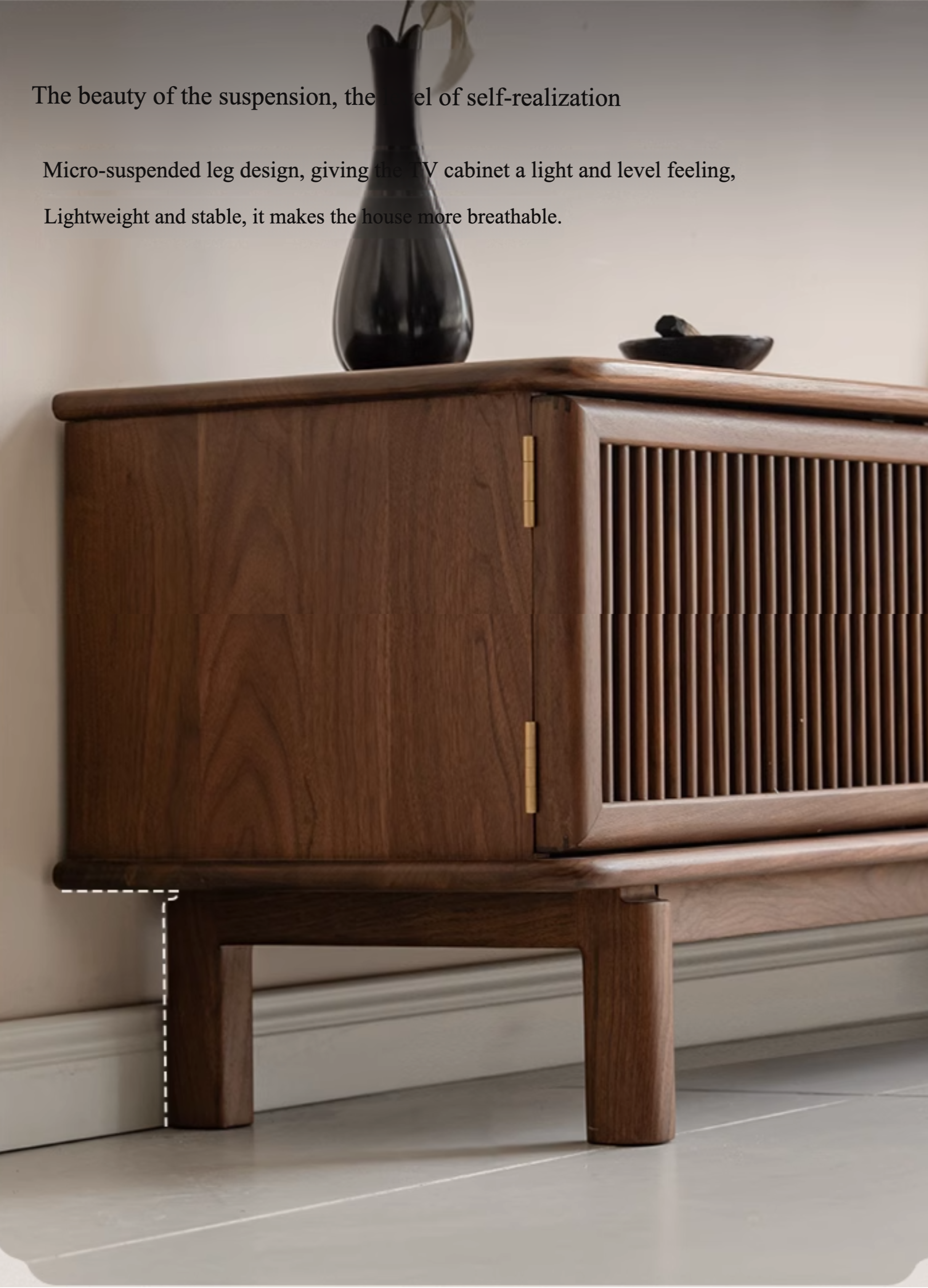 Solid Black Walnut Wood TV Stand - Modern Entertainment Center for Living Room, Bedroom & Home Theater