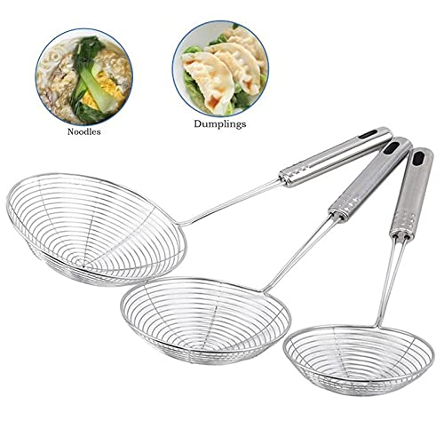 Premium Stainless Steel Oval Skimmer - Fine Mesh Oil Pot & Food Strainer for Frying, Cooking, Baking - Durable Kitchen Colander (Medium Size) | Perfect for Deep Frying, Draining Pasta, Straining Stocks & Baking Prep