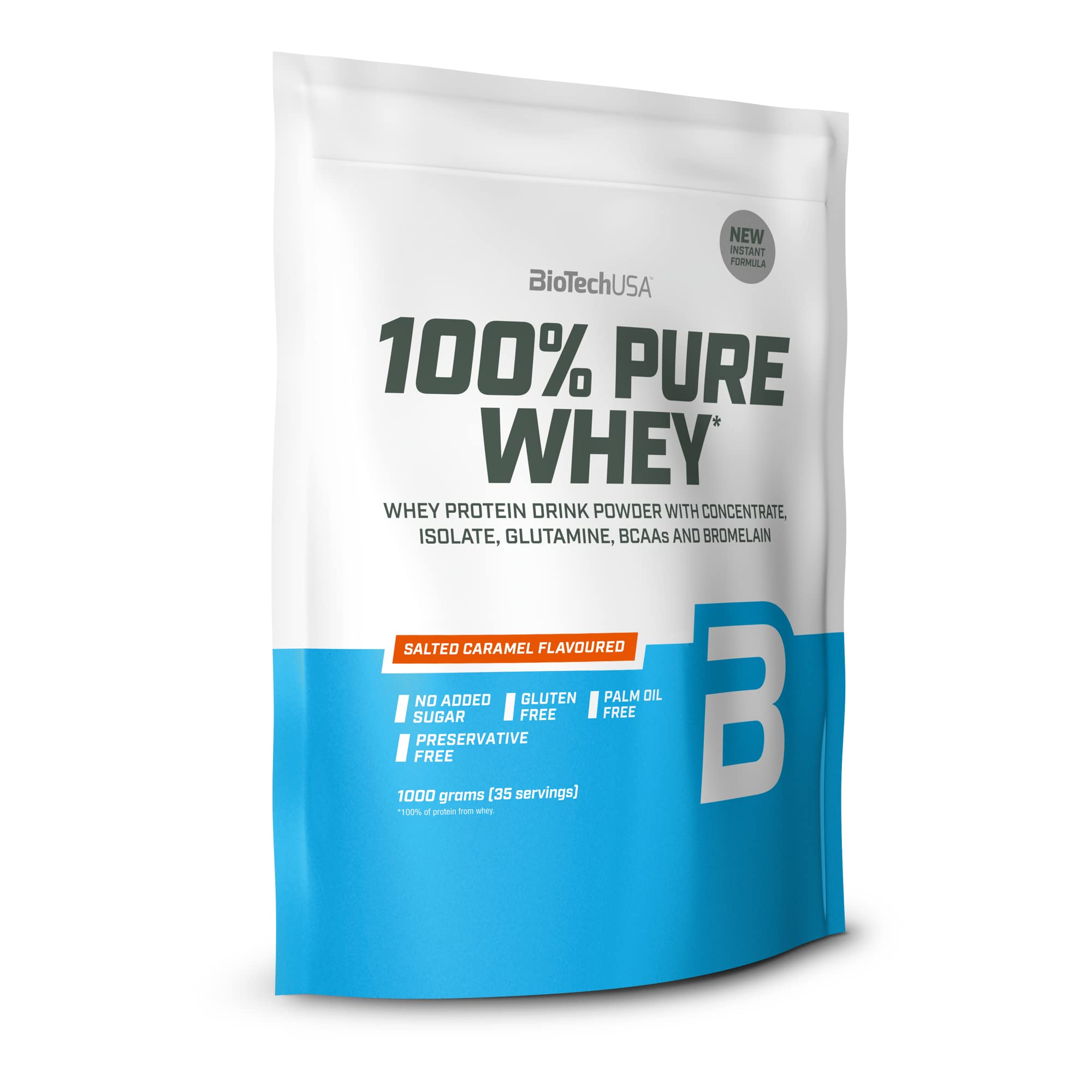 BioTechUSA 100% Pure Whey Protein Powder - Salted Caramel Flavor, 35.2oz (1000g) | Muscle Recovery & Post-Workout Supplement for Athletes & Fitness Enthusiasts
