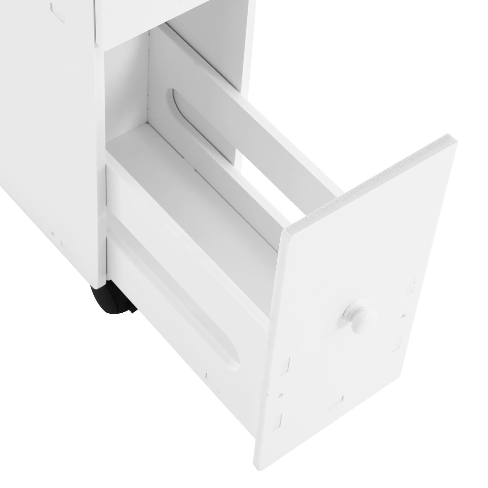 White Slim Rolling Bathroom Storage Cabinet - Space Saving for Small Bathrooms