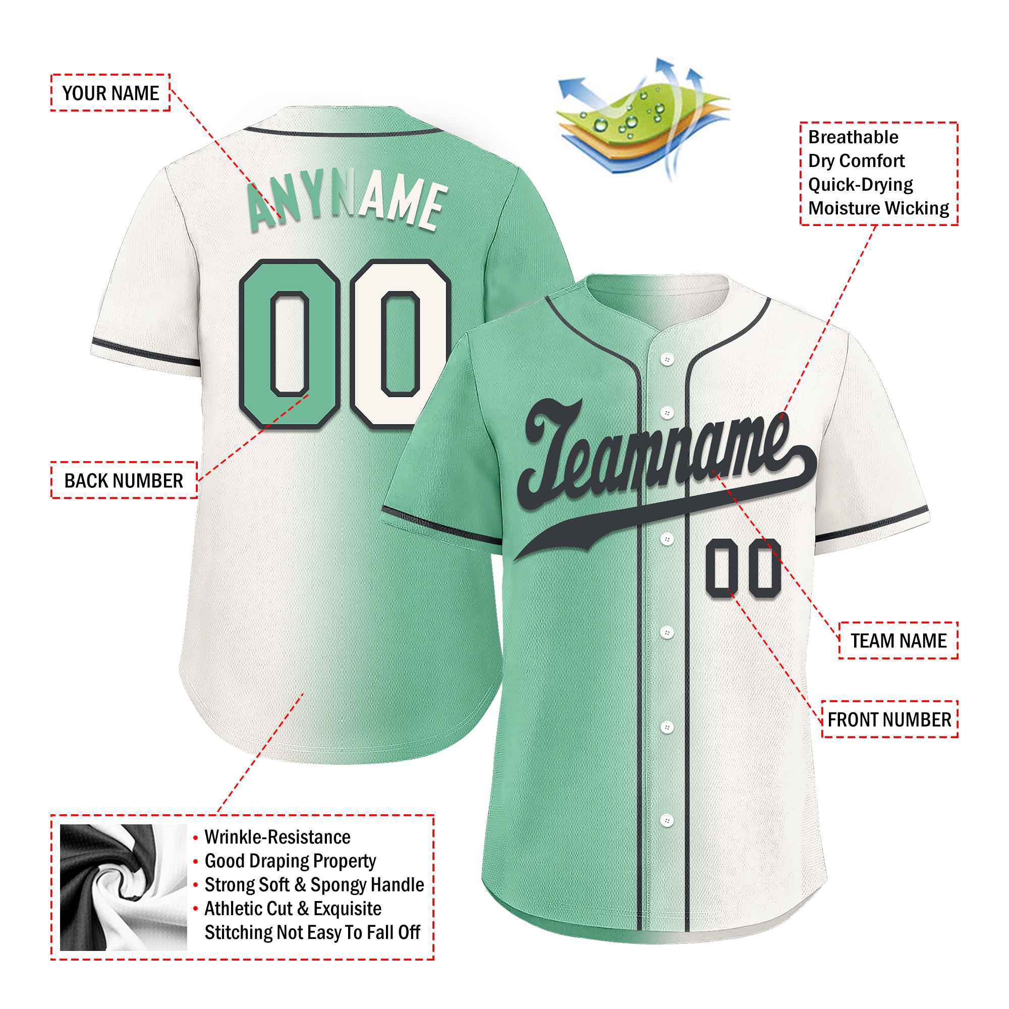 Custom Green White Gradient Personalized Baseball Jersey - Authentic Fashion Sportswear BSBJ01 D0a708a - Perfect for Baseball Games, Team Uniforms & Fan Apparel
