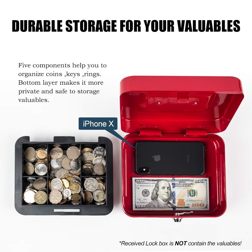Kyodoled Medium Cash Box with Money Tray & Key Lock - 7.87