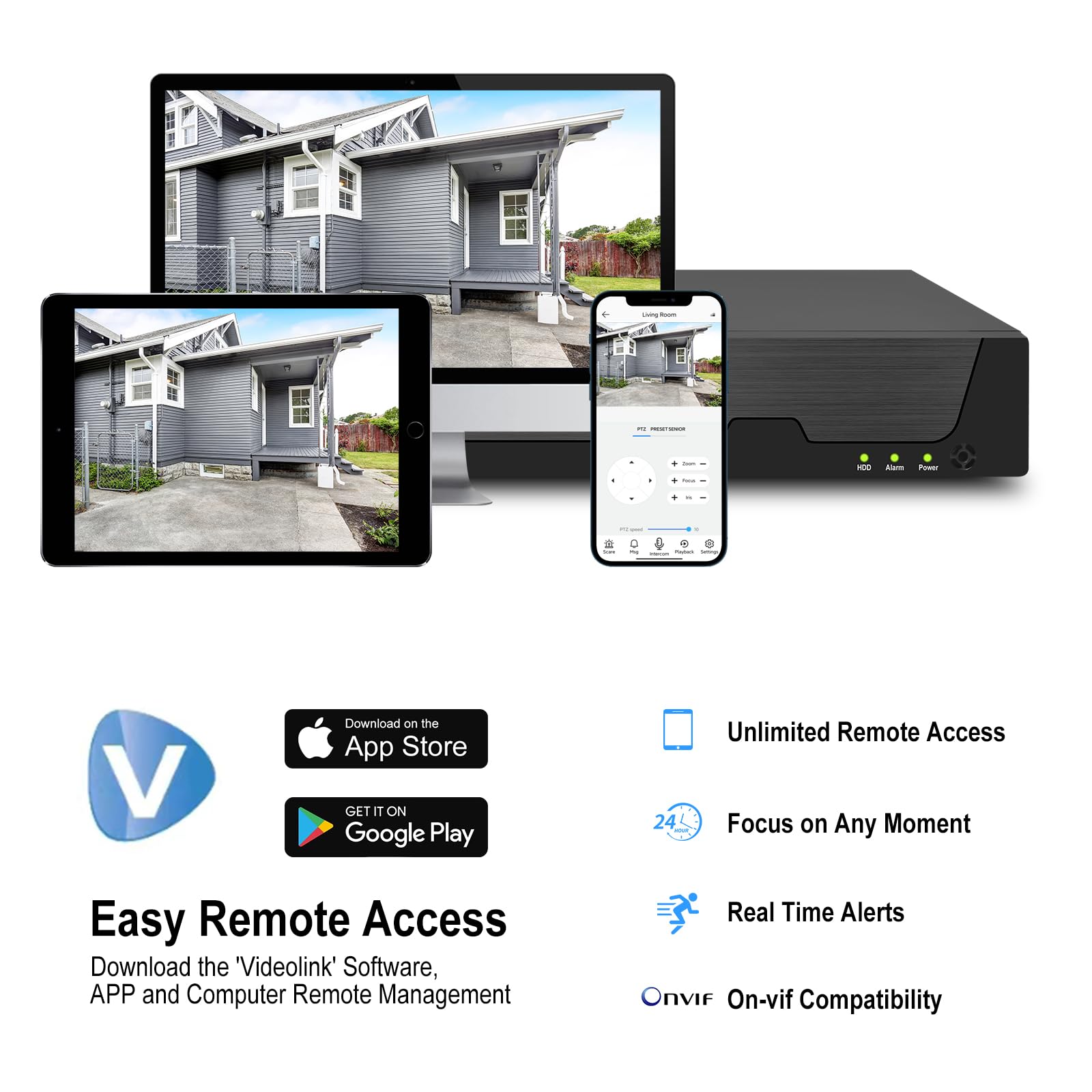 JideTech 8 Channel 4K PoE NVR Security System - 8 Port 16CH Expandable Network Video Recorder with 14TB HDD Support | Compatible with 4K/2K/12MP/8MP/5MP/1080P IP Cameras | 24/7 Recording & Remote Access | Ideal for Home, Office & Business Surveillance