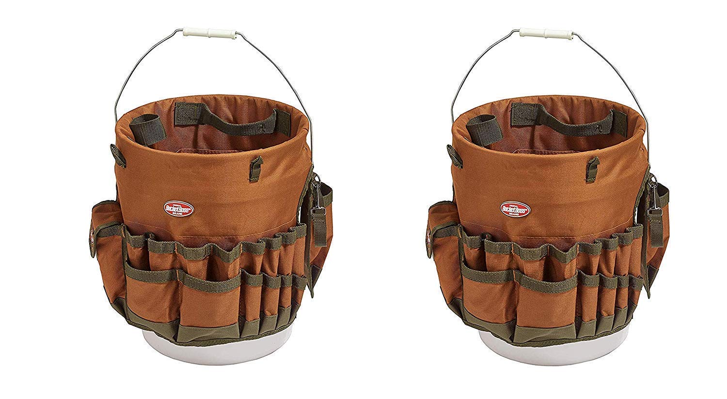 Bucket Boss The Bucketeer Tool Organizer - Brown Bucket Tool Holder with 20 Pockets (Pack of 2) - Perfect for Construction, Gardening & DIY Projects