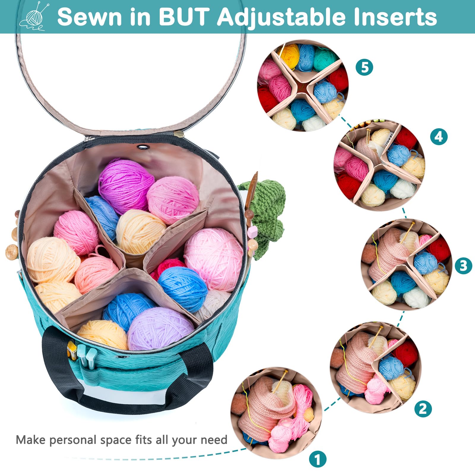 Yarn Storage Bag with Transparent Lid - Organize Crochet & Knitting Supplies, Perfect for Beginners - Portable Yarn Holder with Pockets for Hooks & Accessories | Ideal for Home, Travel & Crafting Projects