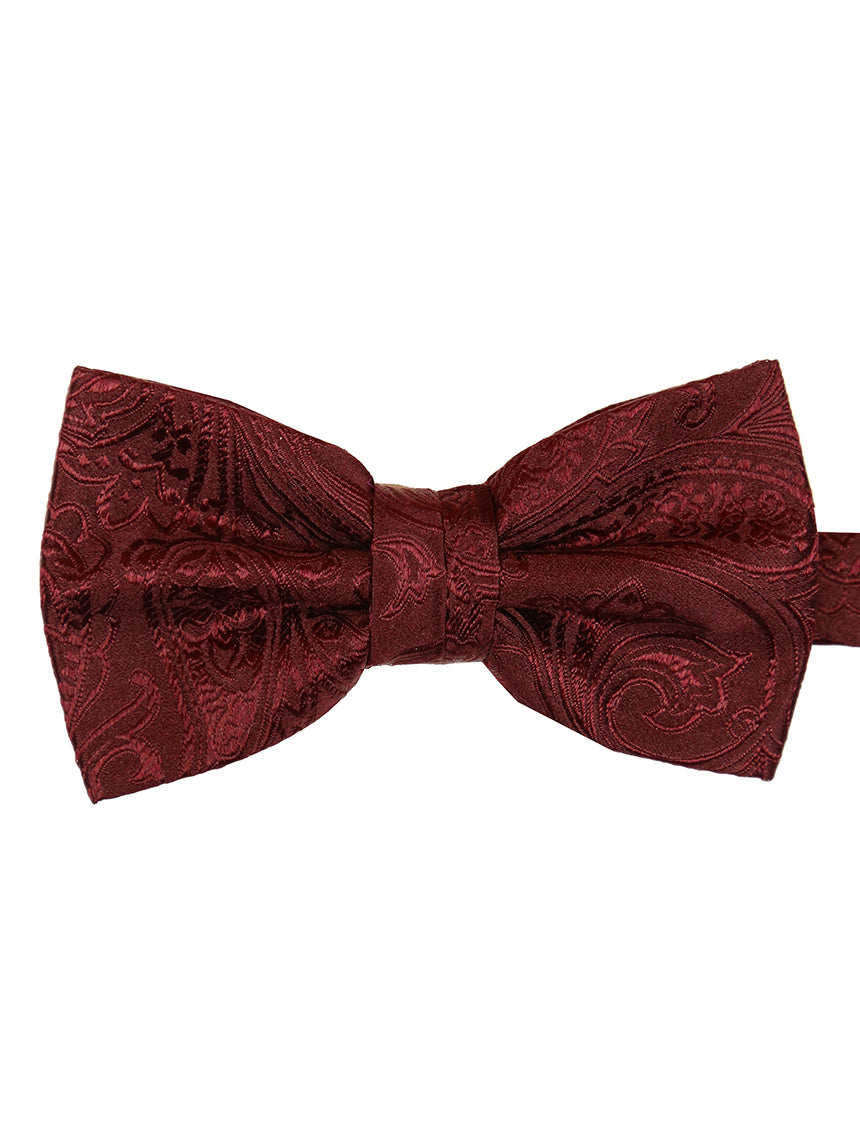 DÉCLIC Classic Paisley Bow Tie for Men - Elegant Burgundy Silk Necktie for Weddings, Prom & Formal Events