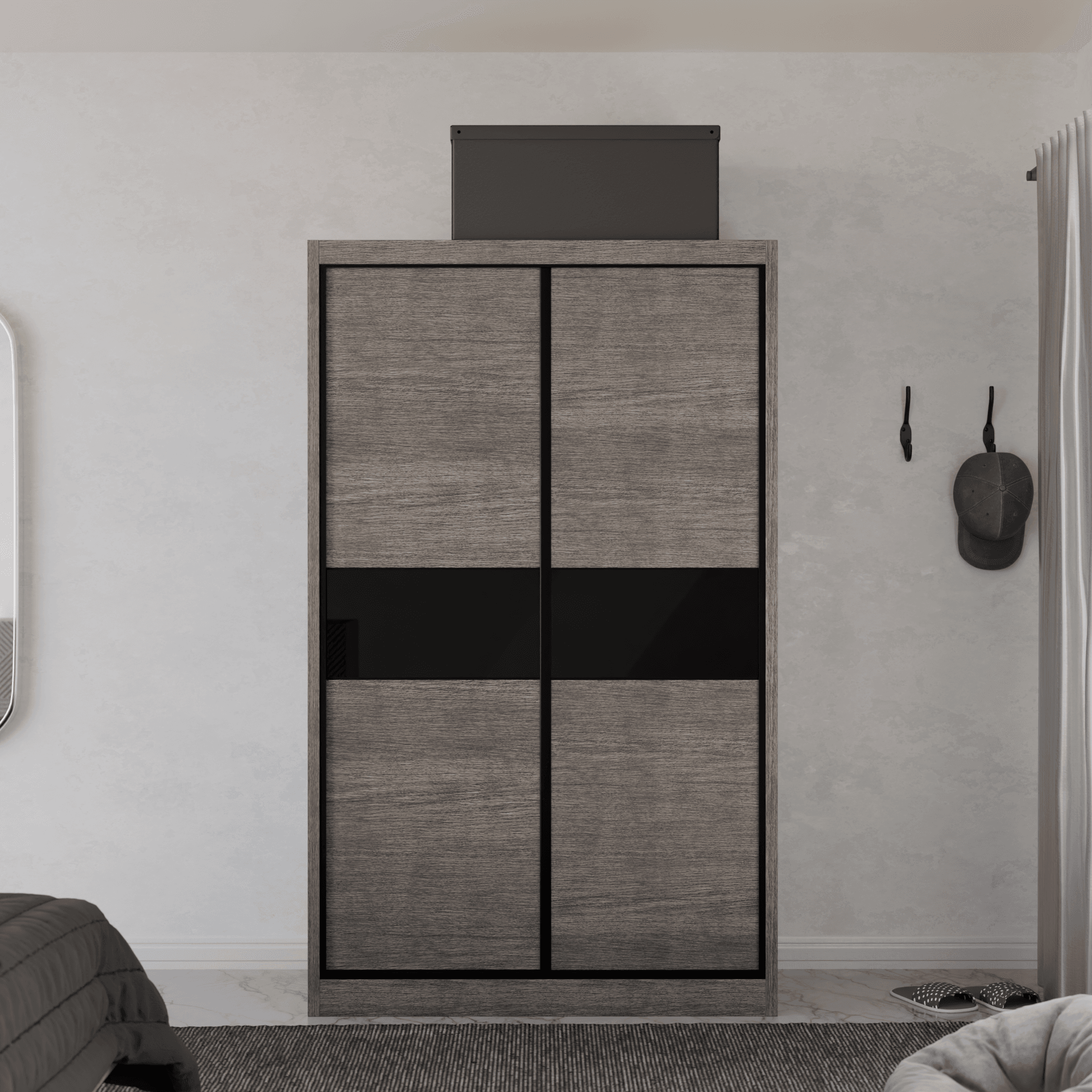 Helene Modular Wardrobe with Black Glass Doors - Customizable Closet Storage System for Bedroom, Walk-in Closet & Office Organization
