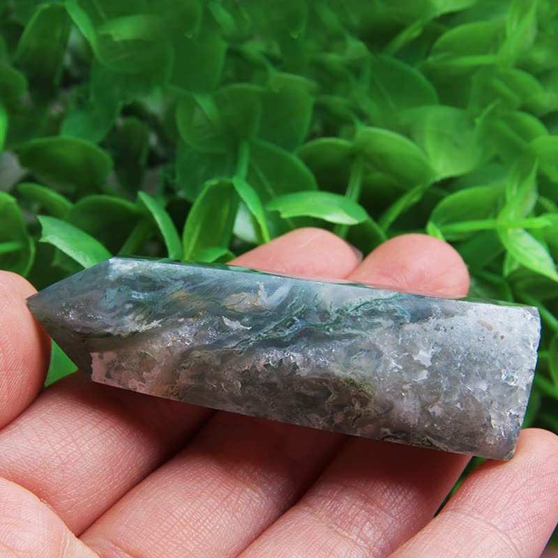 1Pcs Natural Moss Agate Geode Obelisk - Polished Crystal Point Tower for Home Decor, Meditation & Healing Stone | Spiritual Gift, Feng Shui, Reiki Energy, Yoga Space, Office Desk Decor
