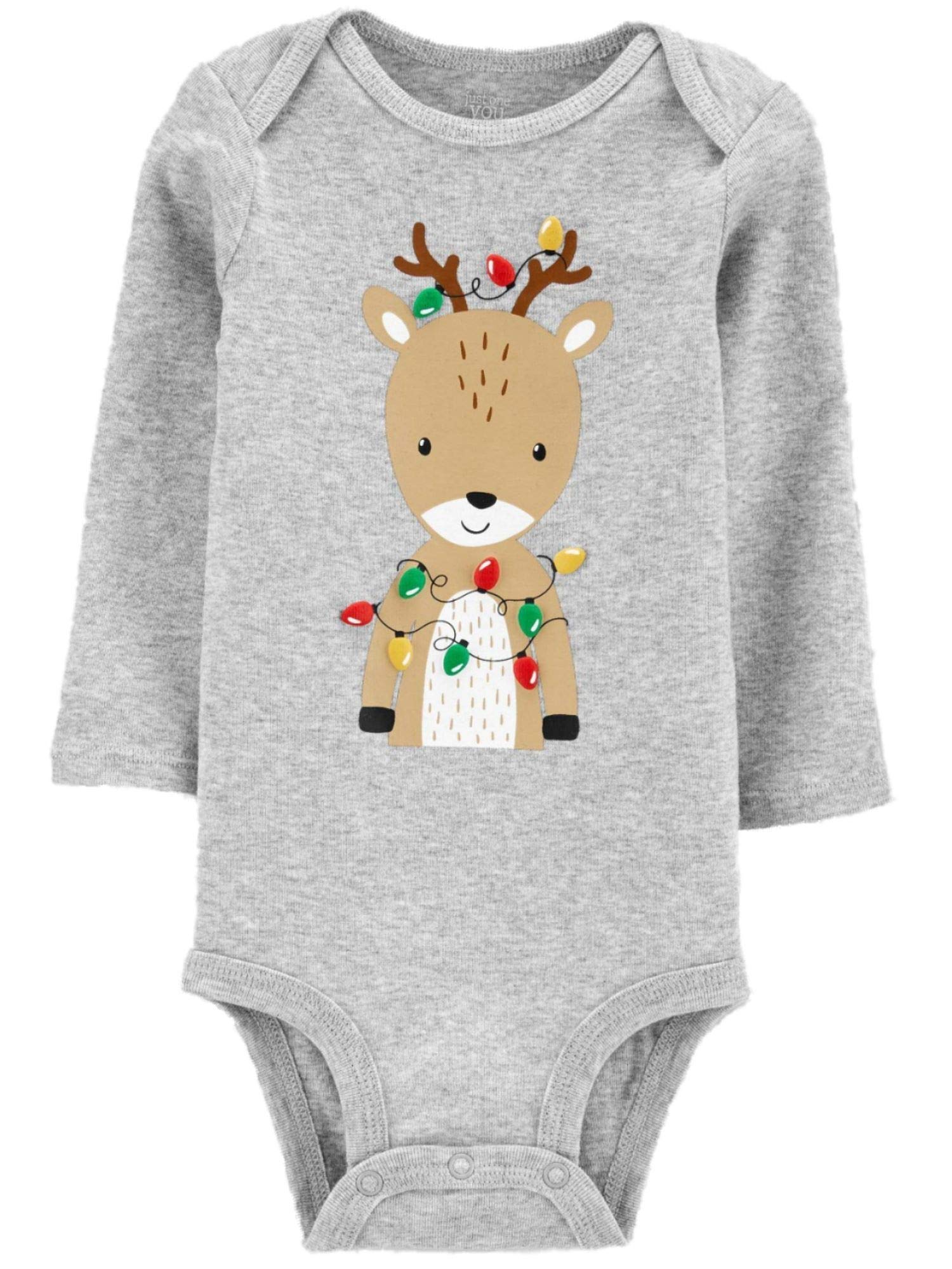 Carters Infant Boys Gray Reindeer Christmas Bodysuit Baby Creeper - Soft Cotton Holiday Outfit for Newborns & Toddlers - Perfect for Family Photos, Christmas Parties & Festive Celebrations