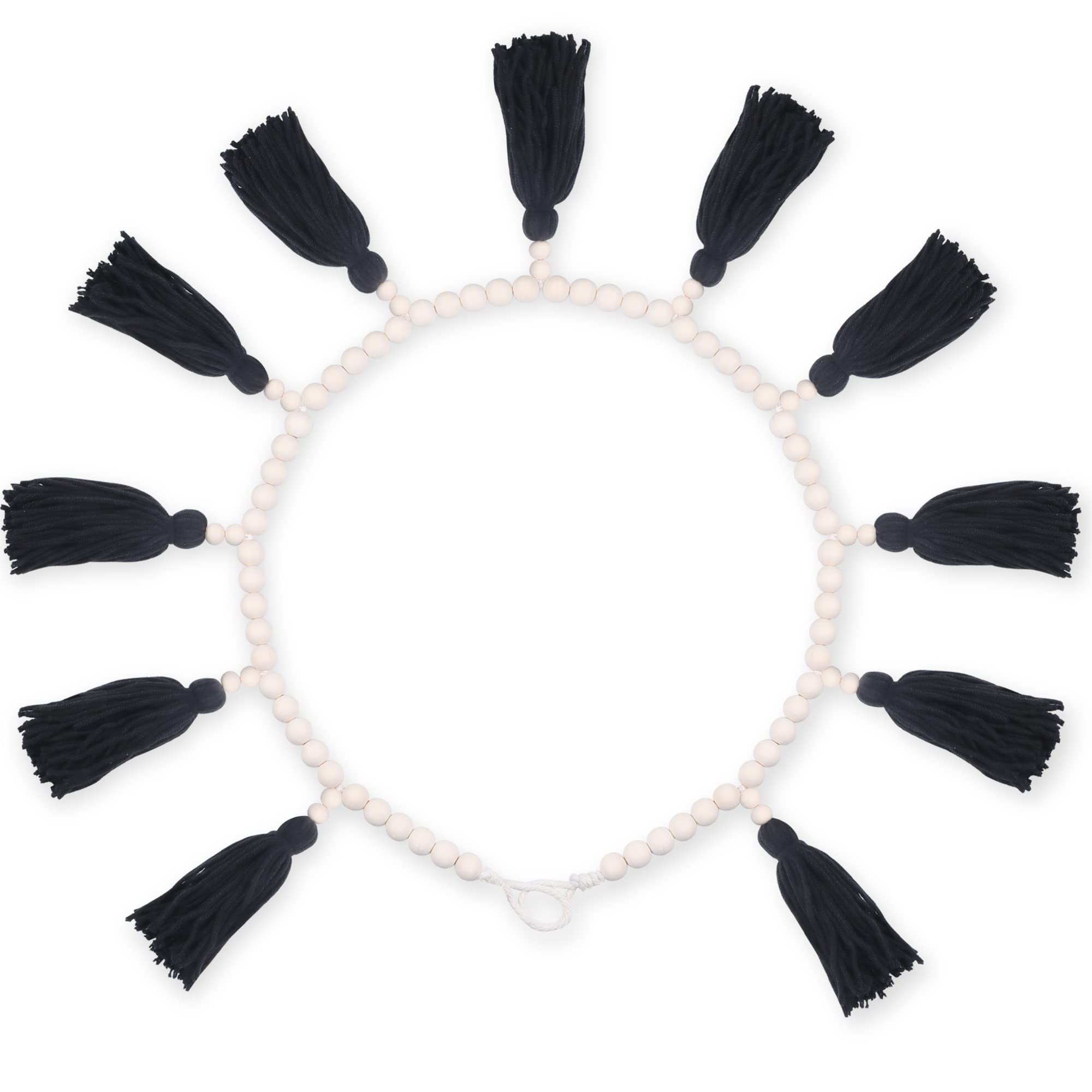 Boho Tassel Garland with Wood Beads - Macrame Wall Hanging Decor for Nursery, Girls Room, Baby Shower & Classroom - Black | Perfect for Boho Home Decor, Wedding Backdrops & Party Decorations