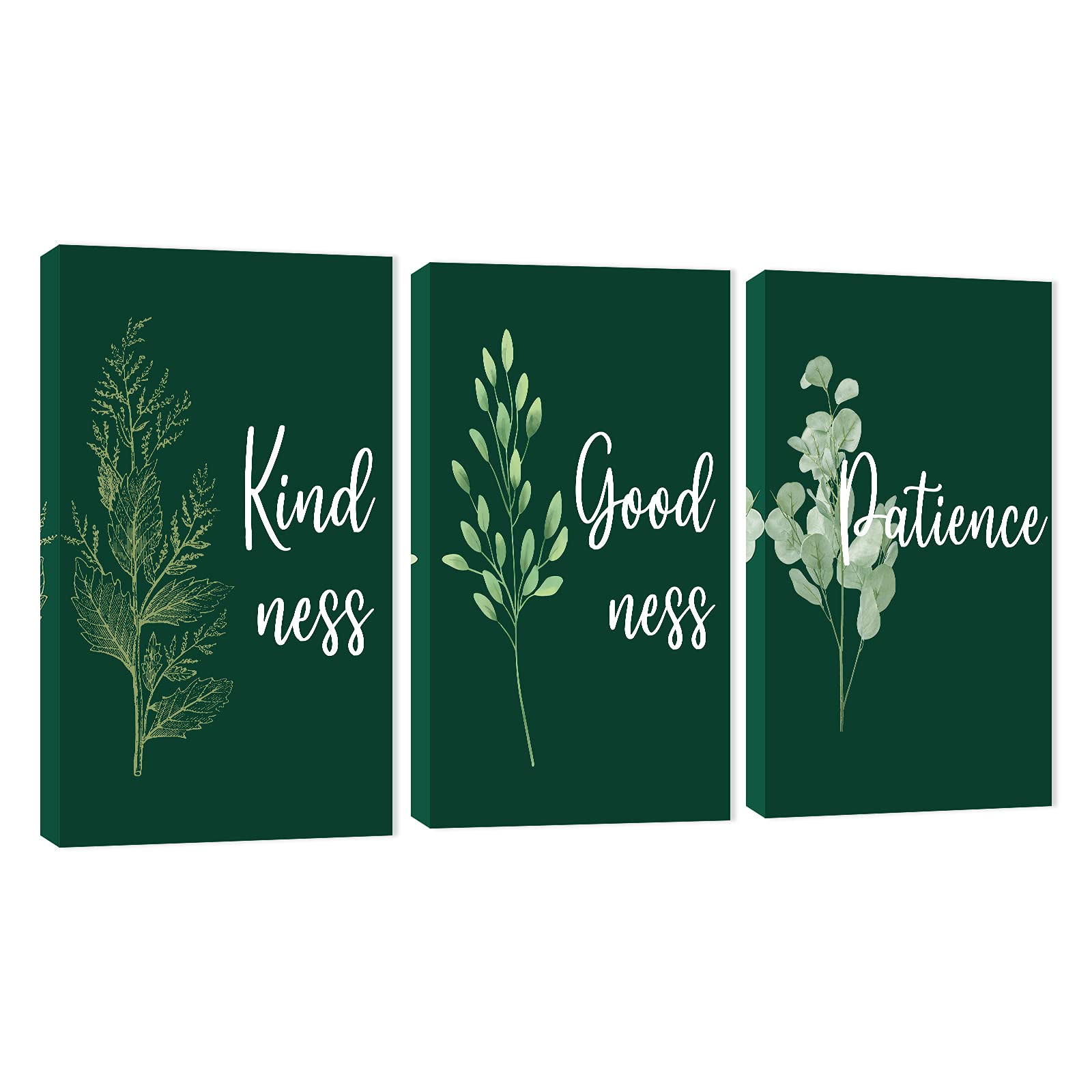 3-Panel Motivational Wall Art for Office & Home Decor - Turquoise Inspirational Quotes Canvas Art - Kindness Goodness Patience Positive Words Poster (24”x36”x3Pcs) - Perfect for Office, Living Room & Bedroom Wall Decoration
