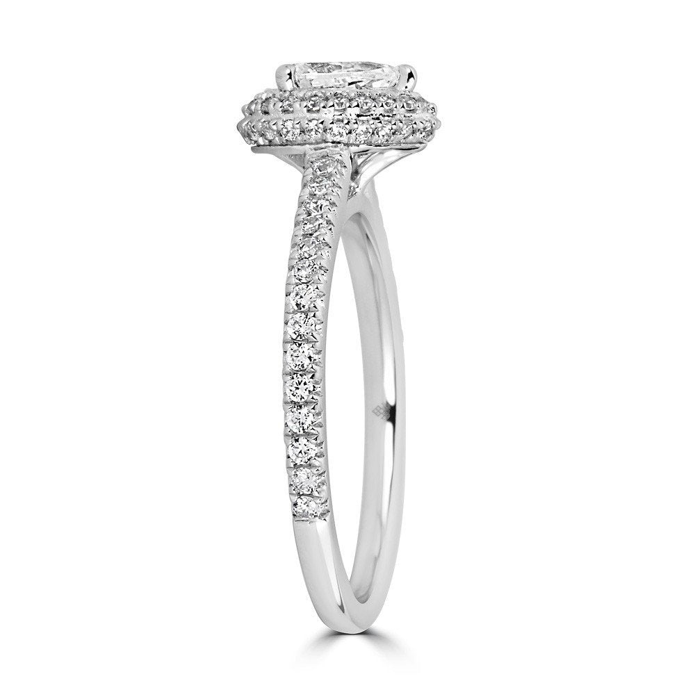 14KT Gold 3/4 CTW Diamond Double Pear Halo Ring for Women – Elegant Engagement, Wedding, Anniversary & Special Occasion Jewelry Gift