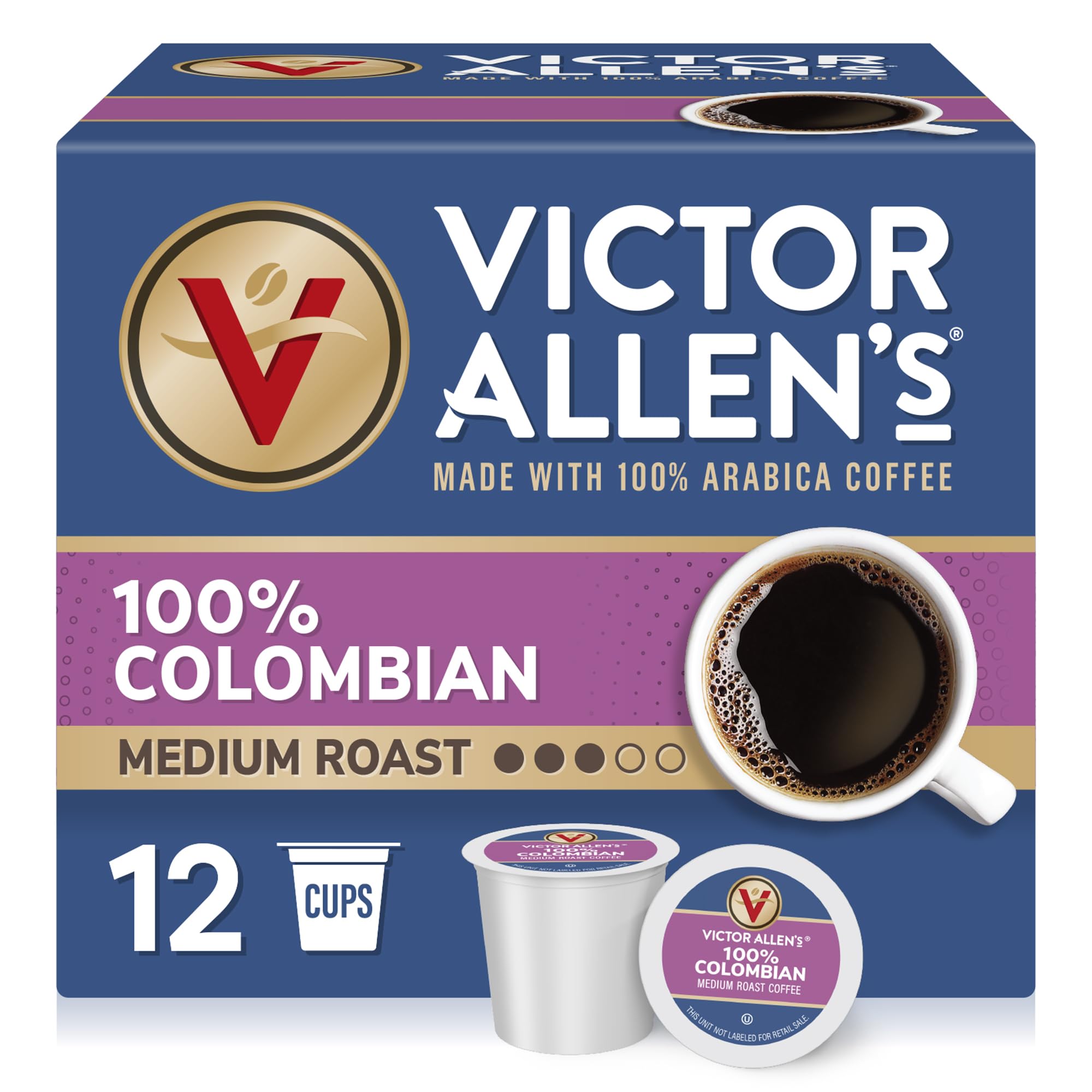 Victor Allen's Coffee 100% Colombian Medium Roast K-Cup Pods - 12 Count Single Serve Coffee for Keurig Brewers - Perfect for Home, Office & Morning Energy Boost