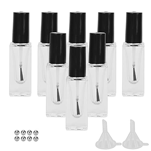 8 Pcs Refillable Nail Polish Bottles - 7ml Transparent Glass Nail Varnish Rectangle Bottles with Brush Top & Funnels for DIY Nail Art, Salon, Manicure, Pedicure & Home Use