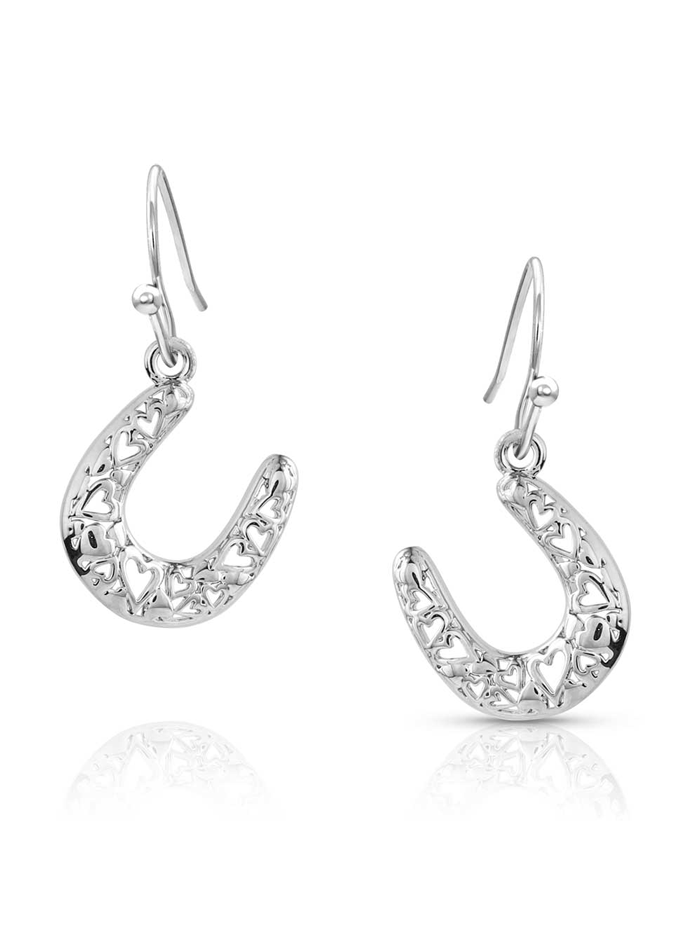 Montana Silversmiths ER5700 Women's Heartfelt Luck Horseshoe Earrings - Sterling Silver Dangle Earrings for Western Fashion & Cowgirl Style - Perfect for Rodeo, Country Concerts & Everyday Wear