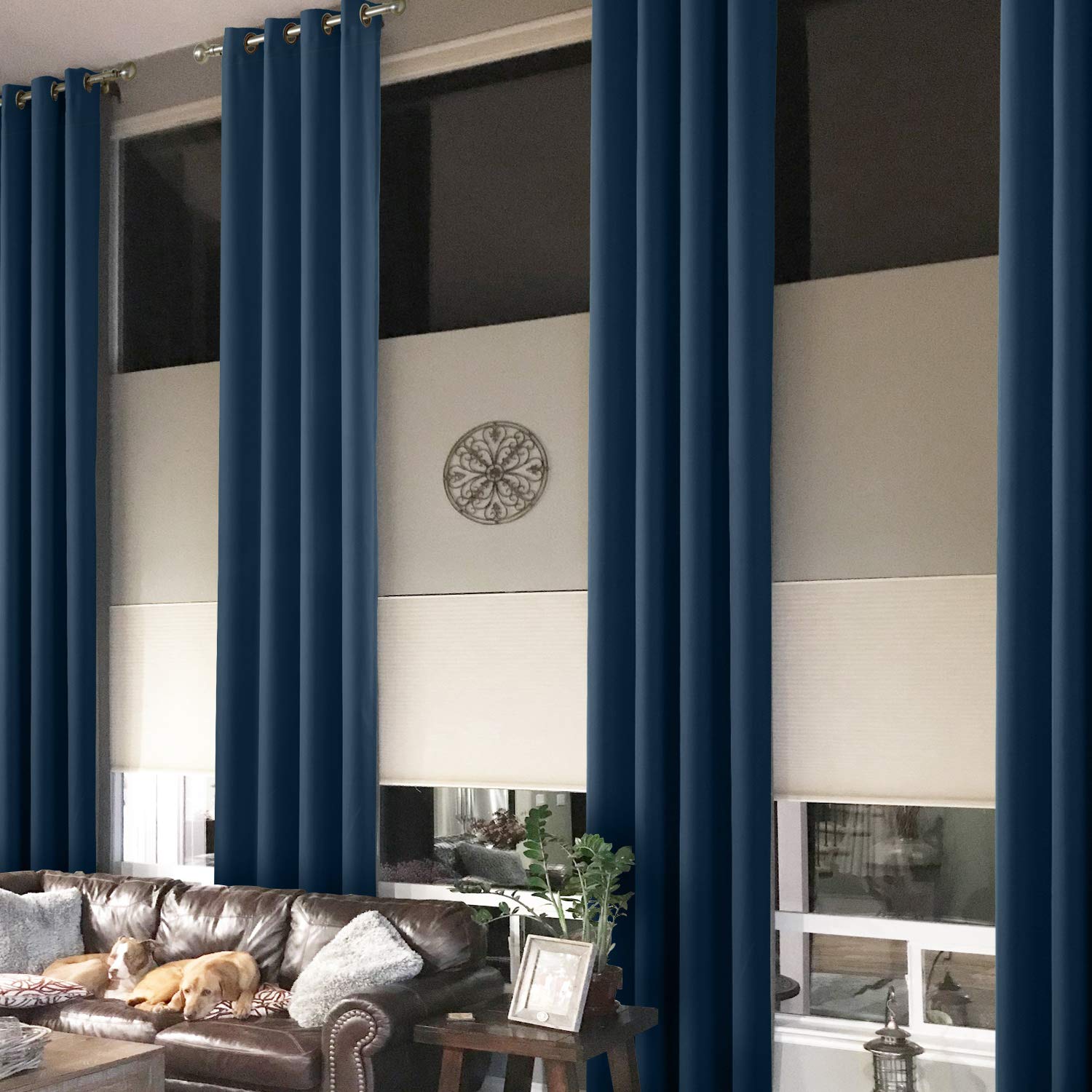 Premium Thermal Insulated Blackout Curtains with Grommet Top - Extra Long Room Darkening Drapes for Living Room & Bedroom - Navy Blue, Single Panel - Energy Saving & Noise Reducing Window Treatments