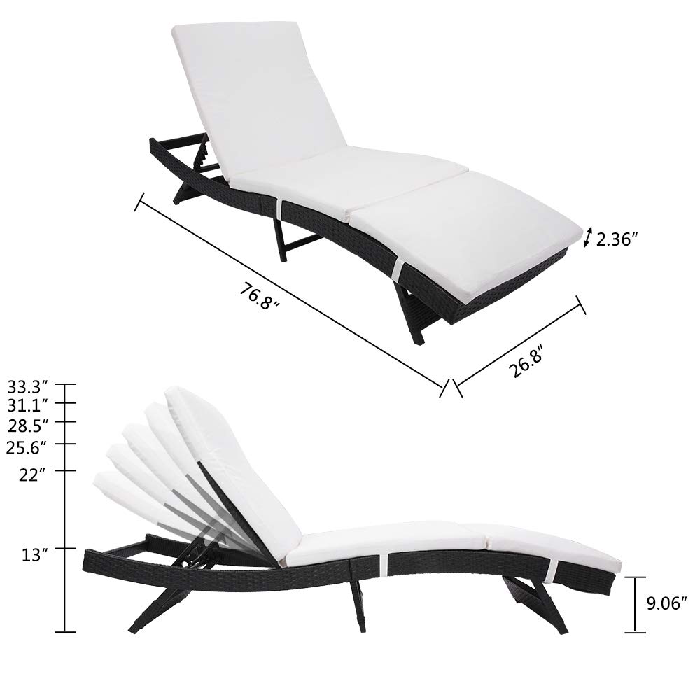 **YUMEI Outdoor Patio Wicker Sofa Chairs - Foldable S-Style Chaise Lounge with White Cushion, Water-Resistant & Durable for Beach, Pool, Lawn, Balcony, Courtyard (Black) - Perfect for Sunbathing, Relaxing & Outdoor Lounging**